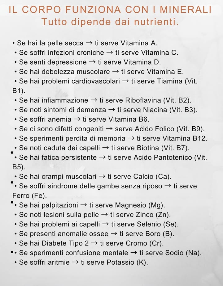 Il corpo funziona grazie ai minerali