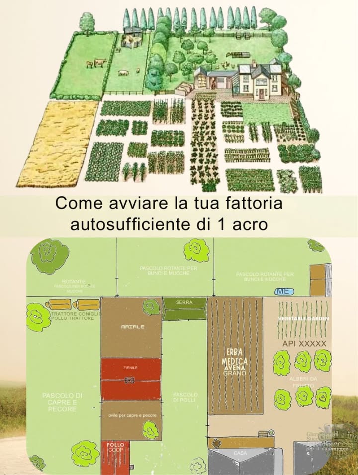 È possibile avere unazienda agricola autosufficiente su mezzo ettaro?
Assolutamente sì! Con una buona pianificazione, mezzo ettaro può diventare unoasi produttiva e sostenibile.
 Cosè unazienda autosufficiente?
È un sistema agricolo in cui cibo, risorse e fertilizzanti sono prodotti direttamente in loco, senza dipendere dallesterno.
 Vantaggi principali:
 Alimentazione sana, fresca e stagionale
 Riduzione dei costi alimentari
 Fertilizzanti naturali grazie al letame
 Minore impatto ambientale
 Vita più tranquilla e contatto diretto con la natura
 Come organizzare mezzo ettaro:
Zona orto per verdure, legumi, radici e piante aromatiche
Frutteto con varietà diverse per raccolta continua
Spazio animali per mucche, capre, maiali, polli e conigli
Area compostaggio per riciclare e fertilizzare
Serra o aiuole rialzate per prolungare la stagione di coltura
 Animali ideali:
Mucca da latte  Latte, burro, formaggi
Capre  Latte e formaggi
Maiali  Carne e smaltimento degli scarti
Polli  Uova e carne
Conigli  Carne e riproduzione veloce
 Piante consigliate:
Verdure a foglia  Lattuga, bietola, cavolo
Radici  Carote, rape, barbabietole
Frutti da orto  Pomodori, zucchine, melanzane
Legumi  Fagioli, ceci, piselli
Cereali  Mais, grano, avena
Alberi da frutto  Mele, pere, pesche, prugne
Erbe aromatiche  Menta, basilico, origano, rosmarino
 Consigli pratici:
Applica la rotazione delle colture
Usa il compost e il letame come fertilizzante
Riutilizza lacqua piovana
Mantieni la biodiversità per favorire lequilibrio naturale
 Con mezzo ettaro, la tua autosufficienza è più vicina di quanto pensi. Basta una buona organizzazione, rispetto per la terra e tanta passione!