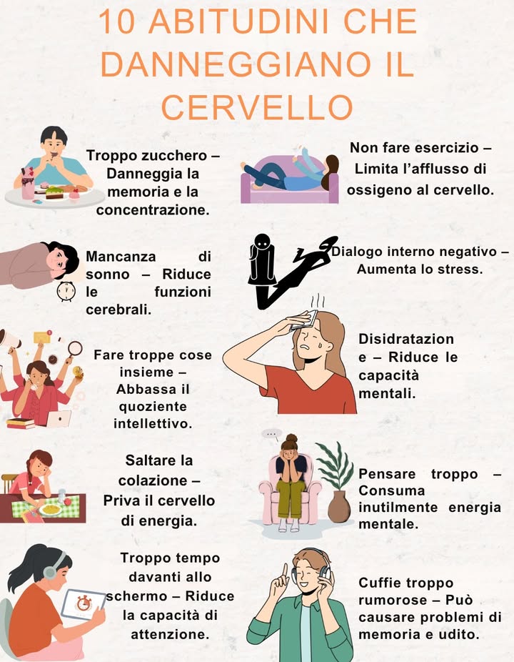 10 ABITUDINI CHE DANNEGGIANO IL TUO CERVELLO