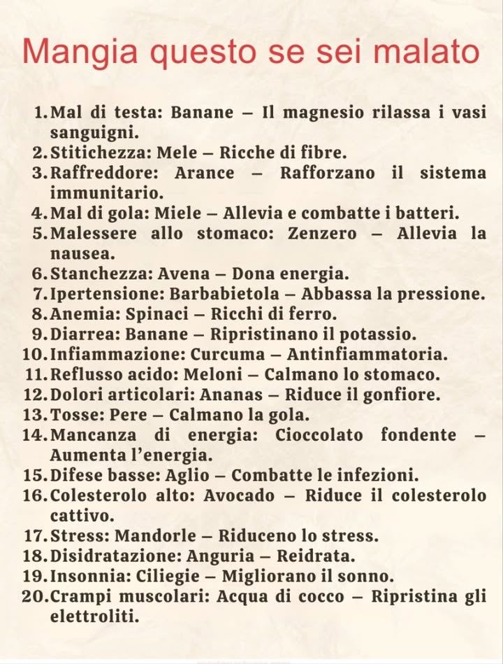 Mangiate questo se siete malati