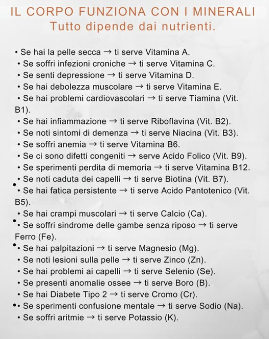 Il corpo funziona grazie ai minerali