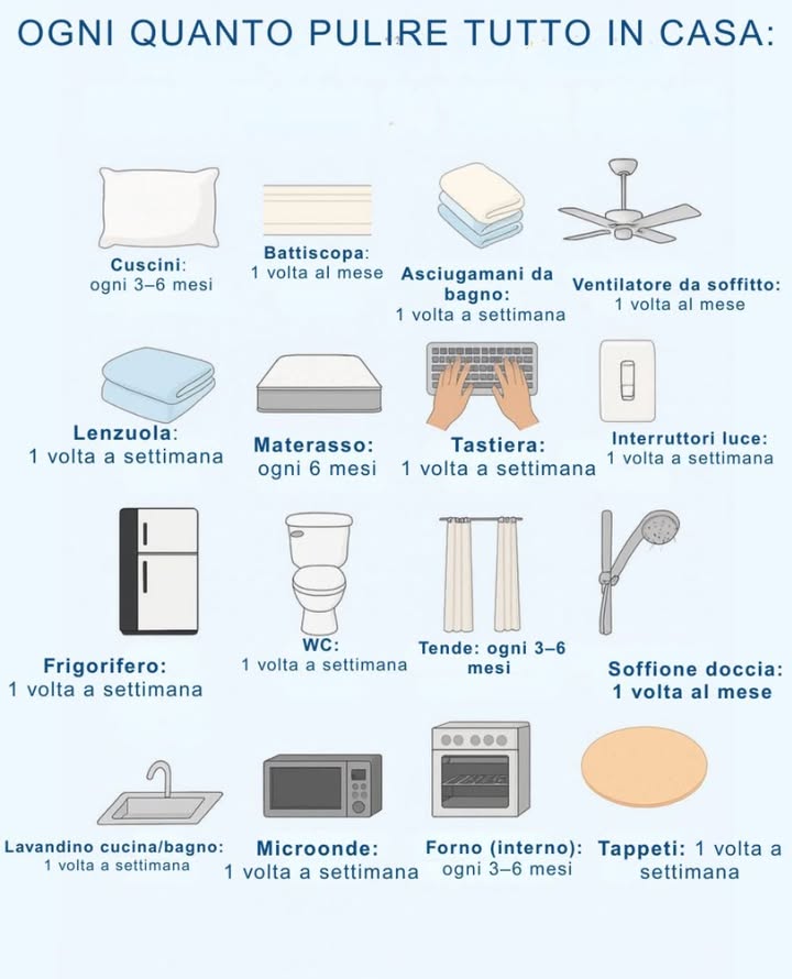 Mantenere pulita la tua casa non deve essere un compito arduo! Ecco la tua guida definitiva su quanto spesso pulire TUTTO . Dal cambio settimanale degli asciugamani alle pulizie stagionali approfondite, tieni tutto sotto controllo!