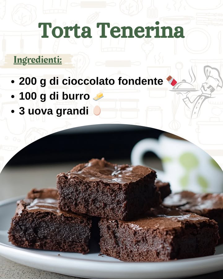 Torta Tenerina 葉 

Ingredienti 
Ecco cosa ti servirà:
200 g di cioccolato fondente 
100 g di burro 杻……
.
.
.
…………………………………ricetta nel primo  c-o-m-m-e-n-t-o