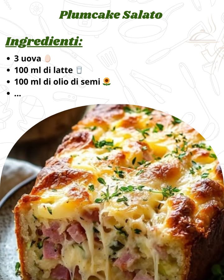 Plumcake Salato 燎

Un plumcake salato perfetto per un antipasto sfizioso o un picnic, ricco di formaggi e prosciutto. Facile e veloce da preparare, sarà un successo per tutta la famiglia! 

Ingredienti:
– 3 uova 讀
– 100 ml di latte 拏
– 100 ml di olio di semi ……………..RICETTA