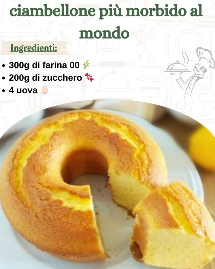 La ricetta per il ciambellone più morbido al mondo 

Ingredienti:
300g di farina 00 
200g di zucchero 
4 uova 讀
120ml di olio di semi o burro fuso 杻
150ml di latte 拏
1 bustina di lievito per dolci 16g 
1 pizzico di sale 蓼
1 cucchiaino di estratto di vaniglia 
Scorza grattugiata di 1 limone opzionale 
Zucchero a velo per decorare facoltativo 

Preparazione:

Per iniziare, preriscalda il forno a 180C statico o 160C ventilato. Nel frattempo, prendi uno stampo per ciambellone di circa 24 cm di diametro e ungilo con un po di burro o olio, poi infarinalo, oppure rivestilo con della carta da forno per evitare che il dolce si attacchi.

Passiamo ora alla preparazione dellimpasto: in una ciotola capiente, sbatti le uova con lo zucchero fino ad ottenere un composto chiaro, soffice e spumoso. Puoi usare una frusta elettrica o una planetaria per un risultato ancora più morbido e arioso. Questo passaggio è fondamentale per ottenere un ciambellone soffice.

Aggiungi quindi gli ingredienti liquidi: lolio di semi o il burro fuso, il latte e lestratto di vaniglia. Continua a mescolare fino ad ottenere un impasto liscio e omogeneo. Lolio renderà il dolce particolarmente soffice e umido, mentre la vaniglia aggiungerà una nota delicata e profumata.

Ora è il momento di incorporare gli ingredienti secchi: setaccia la farina, il lievito e il pizzico di sale, e aggiungili al composto di uova e latte poco alla volta. Mescola delicatamente con una spatola o una frusta a mano, facendo attenzione a non smontare il composto. La consistenza deve rimanere morbida e ariosa.

Se vuoi dare un tocco di freschezza al tuo ciambellone, puoi aggiungere la scorza grattugiata di un limone, mescolando bene per distribuirla uniformemente nellimpasto. Questo passaggio è opzionale, ma renderà il ciambellone ancora più profumato e piacevole al palato.

Versa limpasto nello stampo preparato e livella la superficie con una spatola. Inforna a 180C per circa 40-45 minuti, o fino a quando, inserendo uno stecchino al centro del ciambellone, questo esce asciutto. Ogni forno è diverso, quindi ti consiglio di fare sempre la prova stecchino per essere sicuro che il dolce sia cotto alla perfezione.

Quando il ciambellone è cotto, lascialo riposare nello stampo per 10 minuti, poi sformalo delicatamente e lascialo raffreddare completamente su una gratella. Se ti piace, puoi spolverare la superficie con dello zucchero a velo per un tocco finale elegante.

Il tuo ciambellone morbido e delizioso è pronto per essere gustato a colazione o durante una merenda! Buon appetito!