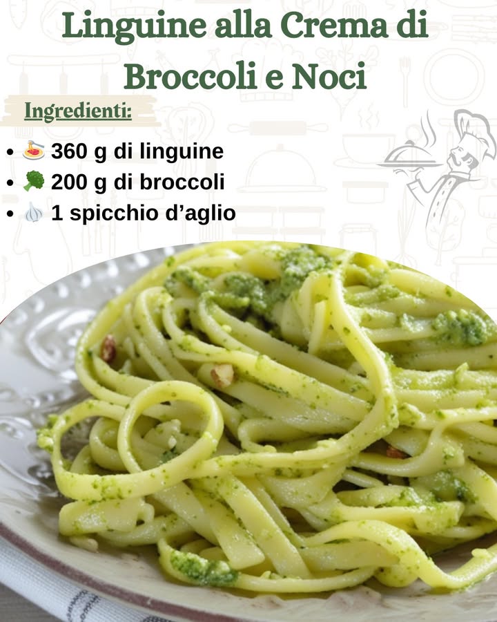 Linguine alla Crema di Broccoli e Noci 復

 Ingredienti per 4 persone:

 360 g di linguine
復 200 g di broccoli
龍 1 spicchio daglio
 12 noci
燎 100 g di robiola
㮝 Olio extravergine doliva q.b.
蓼 Sale q.b.
 Pepe q.b.

 Preparazione:

1 Cuocere i broccoli
Portate a bollore una pentola con abbondante acqua salata e lessate i broccoli per 6-7 minuti, finché non diventano morbidi ma ancora di un bel verde brillante.

2 Preparare la base aromatica
Nel frattempo, in una padella scaldate un filo di olio extravergine doliva e fate soffriggere lo spicchio daglio tagliato a pezzetti. Quando sarà dorato, rimuovetelo per evitare che sovrasti il sapore del piatto.

3 Tostare le noci
Sgusciate le noci e tritate grossolanamente i gherigli. Aggiungeteli nella padella con lolio aromatizzato e tostateli a fiamma bassa per pochi minuti, fino a quando sprigioneranno il loro profumo.

4 Unire i broccoli e la robiola
Scolate i broccoli direttamente nella padella con le noci, conservando lacqua di cottura.
Aggiungete la robiola e schiacciate i broccoli con una forchetta fino a ottenere una crema rustica. Se necessario, aggiungete un mestolo di acqua di cottura per ottenere una salsa più fluida. Regolate di sale e pepe.

5 Cuocere la pasta e completare il piatto
Utilizzate la stessa acqua di cottura dei broccoli per lessare le linguine fino a renderle al dente.
Scolate la pasta e trasferitela direttamente nella padella con la crema di broccoli e noci. Mescolate bene a fuoco basso, aggiungendo un po di acqua di cottura se necessario, per ottenere una consistenza cremosa e avvolgente.

6 Servire e gustare
Impiattate le linguine e completate con una spolverata di pepe nero, qualche gheriglio di noce intero e un filo di olio extravergine doliva per esaltare il sapore.

 Consigli e varianti

 Per un sapore più deciso, sostituite la robiola con gorgonzola dolce o ricotta di capra.
 Se amate il contrasto croccante, aggiungete noci tostate intere alla fine o qualche briciola di pane tostato.
 Per un tocco extra di freschezza, aggiungete scorza di limone grattugiata prima di servire.
 Se preferite un sapore più intenso, potete unire un pizzico di peperoncino nellolio aromatizzato con laglio.

Un piatto dal sapore delicato ma avvolgente, perfetto per ogni occasione! 復

Buon appetito!