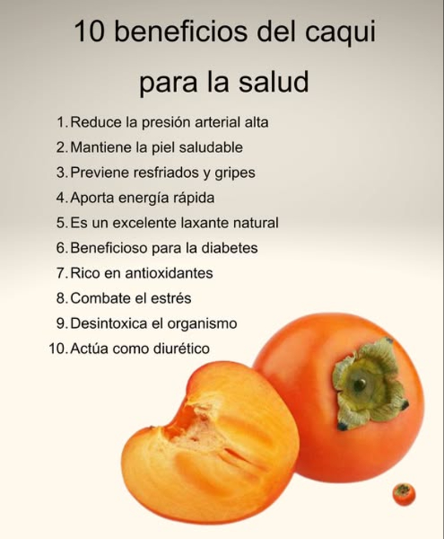 Beneficios del caqui para la salud Reduce la presión arterial alta Mantiene la piel saludable y luminosa Refuerza el sistema inmunitario Aporta energía natural y rápida Favorece el tránsito intestinal Regula los niveles de azúcar en sangre Rico en antioxidantes y vitamina C Ayuda a combatir el estrés Purifica y desintoxica el organismo Actúa como diurético suave natural
