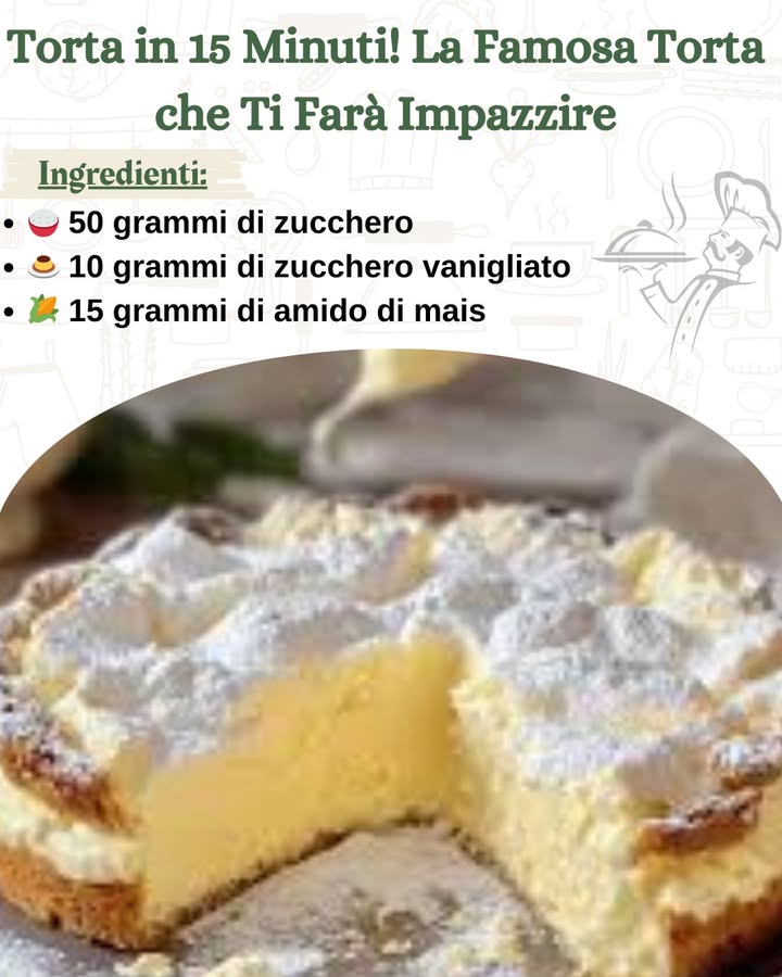Torta in 15 Minuti! La Famosa Torta che Ti Farà Impazzire! Questo Segreto della Mia Nonna 

Questa torta è davvero un capolavoro della pasticceria, semplice da preparare ma incredibilmente deliziosa. La ricetta, tramandata da mia nonna, è un tesoro che in pochi minuti riesce a trasformarsi in una torta soffice e ricca di sapore. È perfetta per ogni occasione speciale, o semplicemente per concederti una dolce pausa durante la giornata.

Ingredienti per la crema pasticcera:  1 uovo
 50 grammi di zucchero
 10 grammi di zucchero vanigliato
 15 grammi di amido di mais
拏 250 ml di latte

Ingredienti per limpasto della torta: 讀 2 uova
 100 grammi di zucchero
蓼 Un pizzico di sale
拏 100 ml di latte
 50 ml di olio vegetale
 170 grammi di farina
離 1 cucchiaino di lievito in polvere
 50 grammi di mandorle tritate

Ingredienti per la copertura:  50 grammi di mandorle a lamelle
 Zucchero a velo per spolverare

Preparazione della crema pasticcera: Per prima cosa, prepariamo la crema pasticcera, che è il cuore di questa torta. In una casseruola, unisci luovo, lo zucchero, lo zucchero vanigliato e lamido di mais. Mescola con una frusta per amalgamare bene gli ingredienti. Aggiungi gradualmente il latte e metti il tutto sul fuoco medio-alto. Continua a mescolare finché la crema non si addensa. Quando è pronta, rimuovila dal fuoco e lasciala raffreddare completamente a temperatura ambiente.

Preparazione dellimpasto della torta: In una ciotola capiente, sbatti le uova con lo zucchero e un pizzico di sale per circa 3-4 minuti, fino ad ottenere un composto gonfio e spumoso. Aggiungi poi il latte e lolio vegetale, mescolando bene per incorporare tutti gli ingredienti. Setaccia insieme la farina e il lievito in polvere, e uniscili al composto, mescolando delicatamente fino ad ottenere una pastella liscia e omogenea. Aggiungi infine le mandorle tritate, che daranno alla torta una croccantezza speciale e un sapore inconfondibile.

Assemblaggio della torta: Preriscalda il forno a 170C e foderare una teglia rettangolare 27 x 18 cm con carta da forno. Versa limpasto nella teglia, cercando di livellarlo in modo uniforme. Cospargi la superficie con le mandorle a lamelle, che daranno un tocco di croccantezza alla torta durante la cottura. Poi, prendi la crema pasticcera ormai fredda e trasferiscila in una sac à poche. Usala per fare delle linee incrociate sopra limpasto, creando una decorazione che si scioglierà perfettamente durante la cottura.

Cottura della torta: Inforna la torta a 170C per circa 40 minuti. Verifica la cottura inserendo uno stuzzicadenti nel centro della torta: se esce pulito, la torta è pronta. La superficie dovrà risultare dorata e leggermente croccante, proprio come quella di una torta da pasticceria.

Servire la torta: Una volta che la torta è cotta, lasciala raffreddare completamente prima di spolverarla con zucchero a velo. Tagliala a fette e servila, magari accompagnata da un buon caffè o tè. Il contrasto tra la morbidezza della crema pasticcera e la croccantezza delle mandorle è davvero irresistibile, e ogni morso sarà un vero piacere.

Questa torta non è solo un segreto di famiglia, ma un dolce che supera ogni aspettativa. Perfetta per ogni occasione o semplicemente per coccolarti durante la giornata.

Buon appetito!