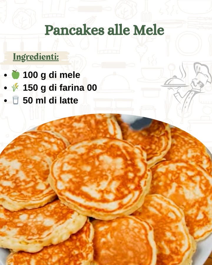丹 Pancakes alle Mele 
I pancakes alle mele sono una variante deliziosa e profumata dei classici pancakes americani. Perfetti per una colazione dolce e nutriente o una merenda sfiziosa, questi dolcetti combinano la morbidezza dellimpasto con il gusto fruttato delle mele. Facili da preparare, conquisteranno grandi e piccini con la loro consistenza soffice e il loro aroma irresistibile.

Ingredienti:
 100 g di mele già pulite
 150 g di farina 00
拏 50 ml di latte
 50 g di zucchero semolato
 30 ml di olio di semi
讀 2 uova
 1 cucchiaino di lievito in polvere per dolci
 Scorza grattugiata di 1 limone
 Zucchero a velo q.b. per spolverizzare
 Olio di semi q.b. per cuocere

Preparazione:
1 Inizia sbucciando la mela e grattugiandola finemente. Questo passaggio è fondamentale per ottenere un impasto omogeneo e profumato. Una volta grattugiata, mettila da parte e aggiungi un po di scorza di limone per esaltare il sapore.

2 In una ciotola capiente, sbatti le uova con lo zucchero fino a ottenere un composto chiaro e spumoso. Aggiungi lolio di semi e il latte, mescolando delicatamente per amalgamare gli ingredienti.

3 Setaccia la farina con il lievito in polvere e incorporala poco alla volta al composto liquido, mescolando con una frusta per evitare grumi. Quando limpasto sarà omogeneo, unisci la mela grattugiata e mescola bene per distribuirla uniformemente.

4 Scalda una padella antiaderente e ungila con un filo di olio di semi. Versa un mestolino di impasto nella padella calda e cuoci a fuoco medio-basso per circa 2 minuti, finché sulla superficie inizieranno a comparire delle bollicine. A questo punto, gira il pancake e prosegui la cottura per altri 1-2 minuti, fino a doratura. Ripeti il procedimento con il resto dellimpasto.

5 Una volta pronti, adagia i pancakes su un piatto e spolverali con zucchero a velo per un tocco goloso. Puoi servirli caldi accompagnati da miele, sciroppo dacero o una crema alla vaniglia per renderli ancora più irresistibili.

Questi pancakes alle mele sono perfetti per una colazione speciale o una merenda sana e gustosa. Il loro profumo delicato e la loro consistenza soffice conquisteranno tutti al primo morso!

Buon appetito! 丹
