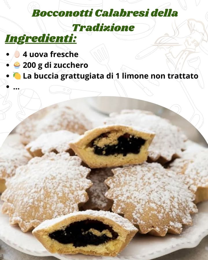 不 Bocconotti Calabresi della Tradizione

 Ingredienti per circa 20 Bocconotti
讀 4 uova fresche

療 200 g di zucchero

 La buccia grattugiata di 1 limone non trattato…………. RICETTA