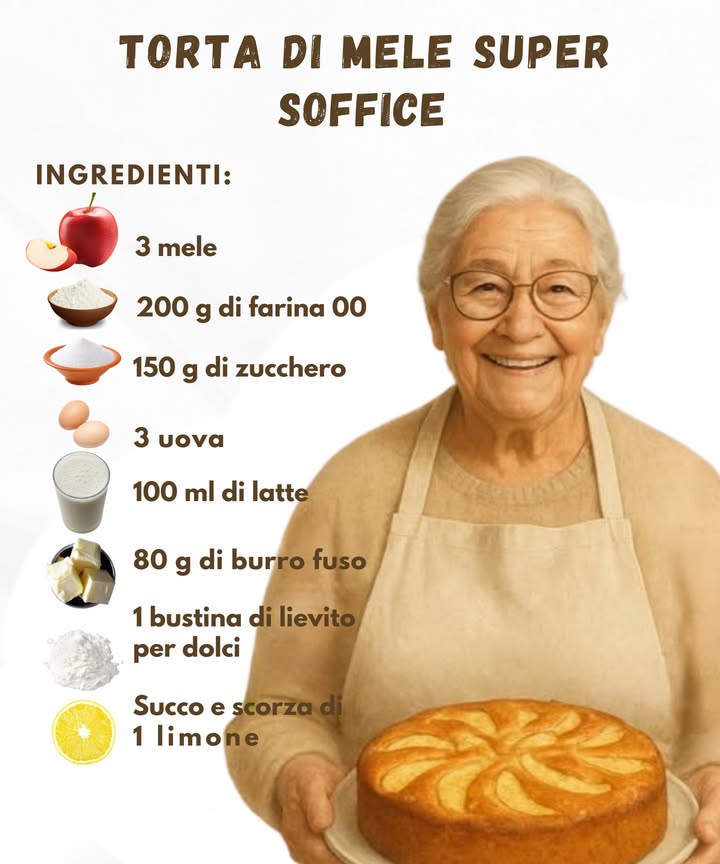 Torta di Mele Morbida 
Ingredienti:

3 mele 

200 g farina 00 

150 g zucchero 

3 uova 讀

100 ml latte 拏

80 g burro fuso 杻

1 bustina di lievito per dolci 

Succo e scorza di 1 limone 

Preparazione:
1 Sbuccia e taglia le mele a fette. Irrora con succo di limone.
2 In una ciotola mescola uova e zucchero fino a ottenere una crema chiara.
3 Aggiungi il burro fuso, il latte, la scorza di limone e infine farina e lievito. Mescola bene.
4 Versa metà dellimpasto in una tortiera imburrata, aggiungi una parte delle mele e copri con il resto dellimpasto.
5 Disponi le mele rimaste sopra e cuoci a 180C per 40-45 minuti.
Profumo di casa e dolcezza semplice. Buona!