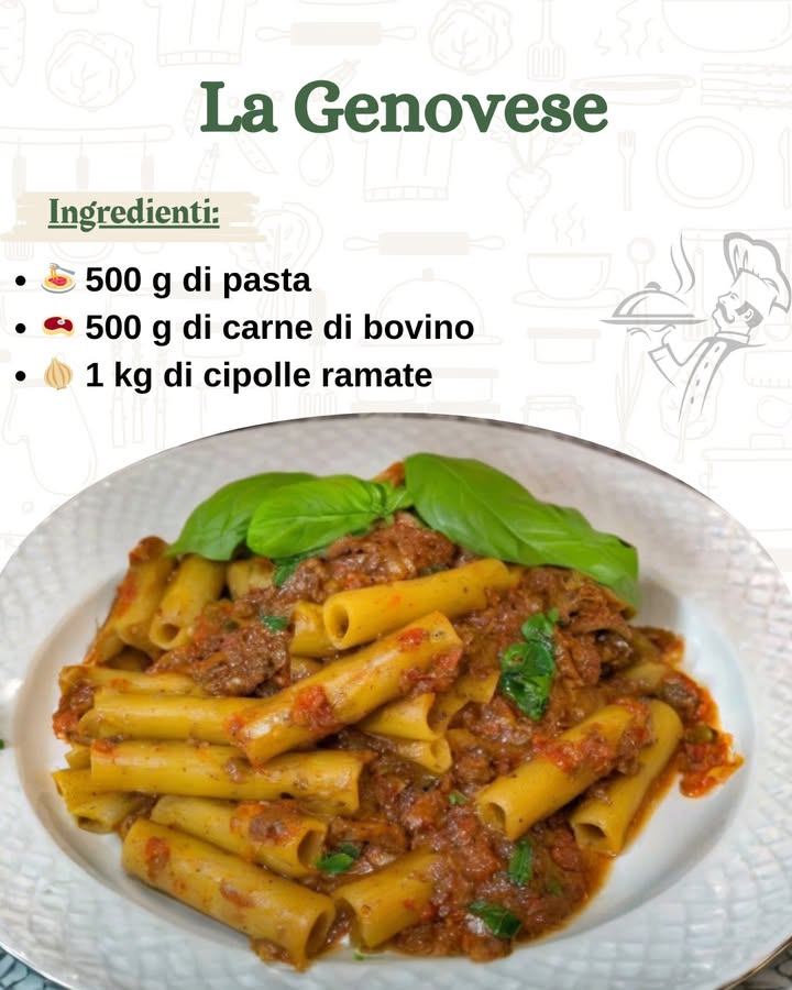 La Genovese 暈

 Ingredienti per 4-5 persone:

 500 g di pasta ziti spezzati, paccheri o rigatoni
數 500 g di carne di bovino ideale il girello o il muscolo
暈 1 kg di cipolle ramate
 1 costa di sedano
凌 2 carote
 1 bicchiere di acqua in sostituzione del vino bianco
燎 Parmigiano grattugiato q.b.
 Pepe nero q.b.
蓼 Sale q.b.
㮝 Olio extravergine di oliva q.b.

 Preparazione passo dopo pass:

1 Preparare il soffritto
Lava il sedano e le carote, poi tritali finemente insieme a mezza cipolla. Questo mix di verdure donerà un fondo aromatico al piatto, arricchendo il sapore della carne e delle cipolle.

In una pentola capiente, versa un generoso filo di olio extravergine doliva e fai rosolare il trito a fuoco medio per qualche minuto, fino a quando gli aromi iniziano a sprigionarsi e le verdure si ammorbidiscono.

2 Rosolare la carne e sfumare con lacqua
Aggiungi i pezzi di carne interi nella pentola e falli rosolare su tutti i lati, girandoli con delicatezza per ottenere una doratura uniforme. Questo passaggio è essenziale per sigillare i succhi della carne e ottenere un sugo saporito.

Quando la carne è ben rosolata, sfuma con un po dacqua e lascia evaporare, mescolando delicatamente per deglassare il fondo della pentola.

3 Aggiungere le cipolle e cuocere lentamente
Affetta finemente le cipolle ramate e aggiungile alla carne, mescolando bene per distribuirle in modo uniforme. Copri la pentola con un coperchio e abbassa la fiamma al minimo.

Lascia cuocere dolcemente per almeno 3 ore, mescolando di tanto in tanto. Le cipolle rilasceranno lentamente i loro succhi e si trasformeranno in una crema dorata e vellutata, avvolgendo la carne e arricchendo il sugo di un sapore intenso e inconfondibile.

A metà cottura, regola di sale e pepe, ma senza esagerare: il condimento si insaporirà naturalmente grazie alla lunga cottura.

4 Ultimare la cottura e preparare la pasta
Quando la carne sarà così morbida da sfilacciarsi con una forchetta e il sugo avrà assunto un colore marroncino, spegni il fuoco. A questo punto, puoi decidere se sfilacciare la carne direttamente nel sugo o lasciarla intera per servirla separatamente come secondo piatto.

Porta a ebollizione una pentola con abbondante acqua salata e cuoci la pasta fino a quando è al dente. Scolala, conservando un po di acqua di cottura, e versala direttamente nella pentola con il sugo di cipolle. Se necessario, aggiungi un mestolo di acqua di cottura per aiutare a legare il condimento alla pasta.

5 Mantecare e servire
Mescola bene la pasta con il sugo di cipolle per far amalgamare tutti i sapori. Completa il piatto con una generosa spolverata di parmigiano grattugiato e una macinata di pepe nero. Se gradisci, aggiungi qualche pezzetto di carne per rendere il piatto ancora più ricco e saporito.

 Consigli e varianti
 Per un sapore più intenso, usa carne di manzo come il fusello o la guancia, che si sfaldano perfettamente dopo una lunga cottura 數
 Se vuoi una Genovese ancora più cremosa, frulla una piccola parte delle cipolle cotte e aggiungila al sugo prima di condire la pasta 暈
 Gli ziti spezzati sono il formato di pasta tradizionale per questa ricetta, ma puoi usare anche paccheri, rigatoni o mezze maniche 
 Accompagna la carne rimasta con un contorno di patate al forno o una fresca insalata verde per un pasto completo 綾

Un piatto che racconta la storia della cucina napoletana, con il suo sapore avvolgente e la sua consistenza unica. Preparalo per un pranzo in famiglia e lasciati conquistare dalla magia della Genovese. Buon appetito!