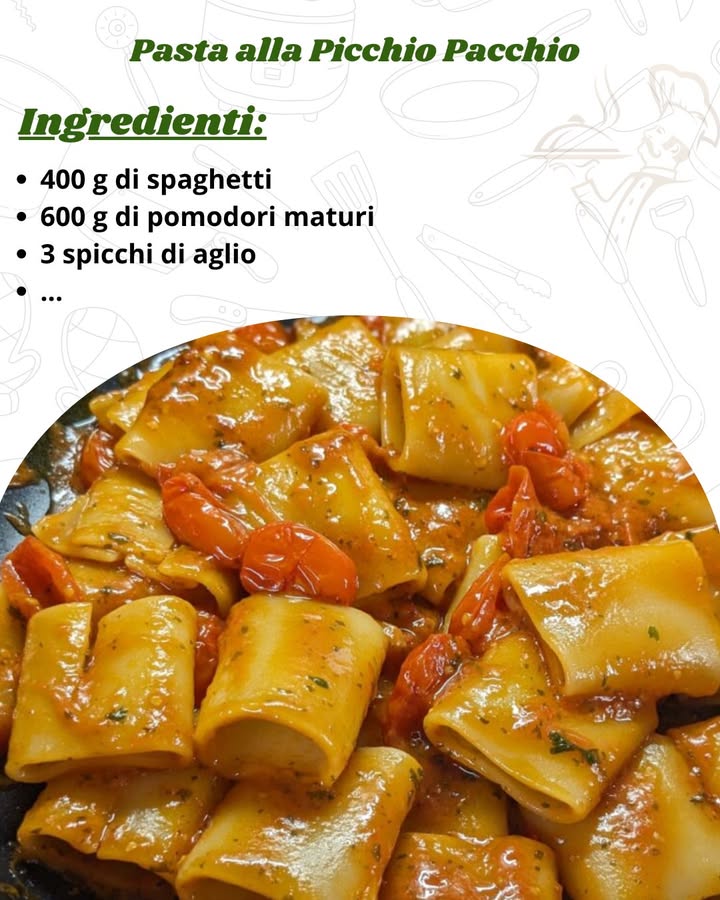 Pasta alla Picchio Pacchio: Un Viaggio nei Sapori della Sicilia

 Ingredienti per 4 persone
400 g di spaghetti

600 g di pomodori maturi preferibilmente ciliegini o San Marzano

3 spicchi di aglio
.
.
.
.
.
………………………………………ricetta nel primo  c-o-m-m-e-n-t-o
