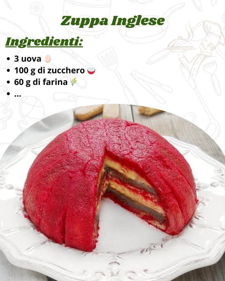 Zuppa Inglese: Un Dolce Tradizionale e Goloso! 

Ingredienti 
Per il Pan di Spagna:

3 uova 讀

100 g di zucchero 

60 g di farina …………………..