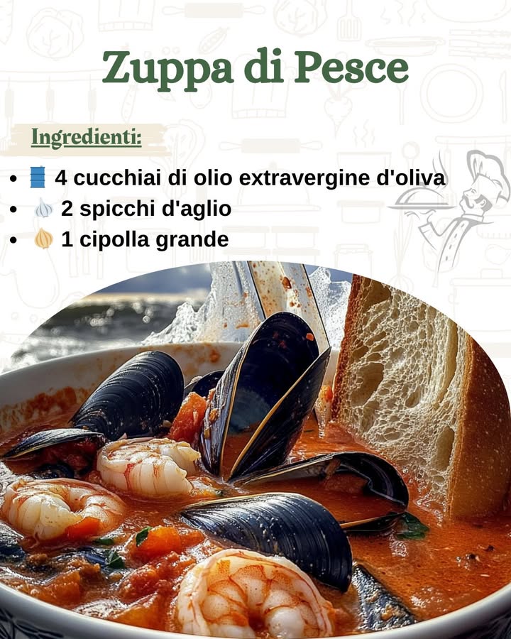Zuppa di Pesce: Un Viaggio nei Sapori del Mare 

Ingredienti per 4 persone:

 Per la base della zuppa:
 4 cucchiai di olio extravergine doliva 
龍 2 spicchi daglio ….
.
.
.
.
……………………………….ricetta nel primo  c-o-m-m-e-n-t-o