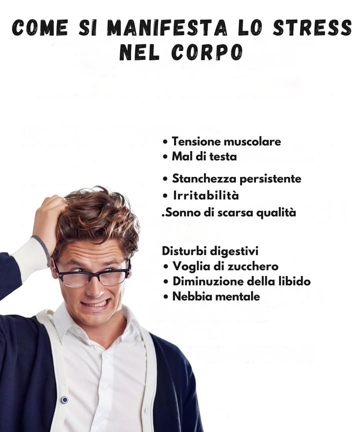 Manifestazioni dello Stress nel Corpo 

Lo stress può riflettersi sul benessere quotidiano attraverso segnali fisici ed emotivi che rendono più difficile mantenere lequilibrio. Alcuni dei sintomi più comuni includono una tensione costante nei muscoli, mal di testa ricorrenti e una sensazione di stanchezza che persiste anche dopo il riposo. Possono comparire irritabilità e un sonno poco ristoratore, che nel tempo influenzano la vitalità generale.

Molte persone avvertono anche cambiamenti nella digestione, con fastidi addominali o variazioni dellappetito. La voglia di zuccheri tende ad aumentare, mentre lenergia mentale può diminuire, portando a difficoltà di concentrazione. In alcuni casi si nota anche un calo del desiderio sessuale, segnale anchesso legato a periodi prolungati di stress.

Riconoscere questi segnali permette di intervenire con abitudini più sane e strategie quotidiane che favoriscono un migliore equilibrio psicofisico.