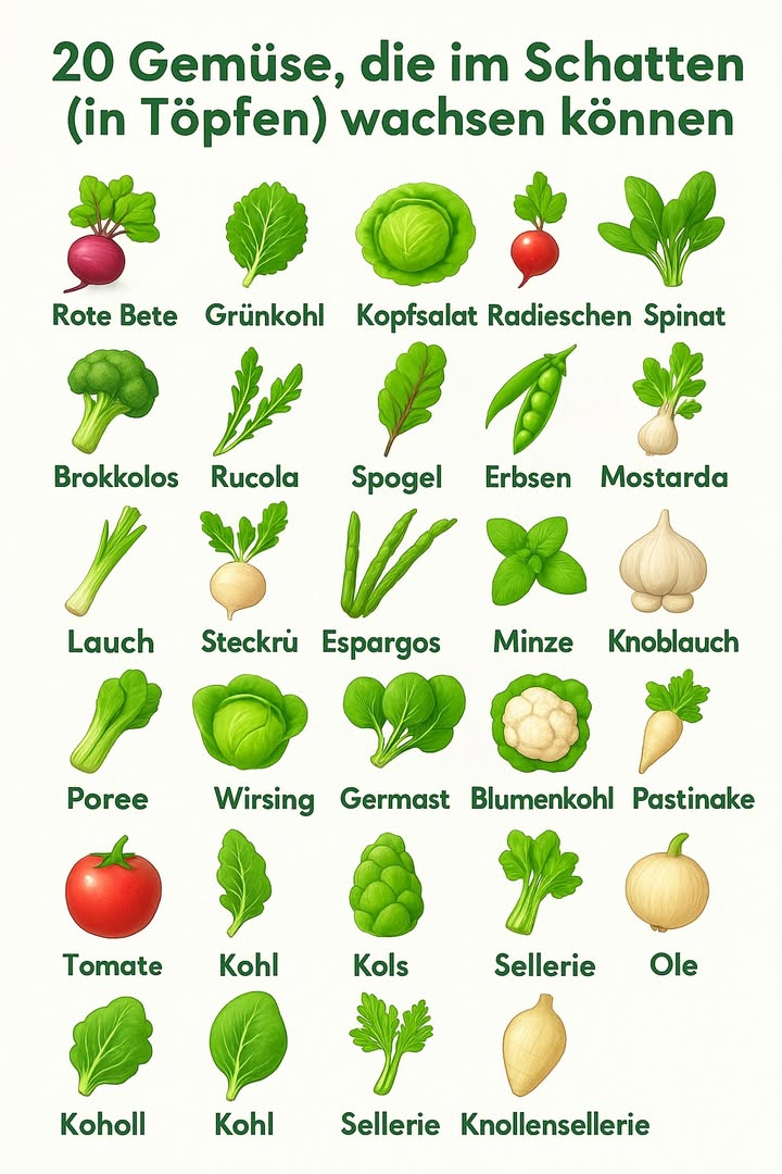 So legst du einen Gemüsegarten zu Hause im Schatten an 

 Wähle Pflanzen, die wenig Licht vertragen, wie Salat, Spinat, Rucola und aromatische Kräuter 綾
 Verwende Töpfe oder Balkonkästen mit guter Drainage, um Staunässe zu vermeiden 華
 Stelle die Pflanzen an Plätze mit indirektem Licht oder Halbschatten 
 Bereichere die Erde mit organischem Kompost, um das Wachstum zu fördern 
 Gieße regelmäßig, aber vermeide Überwässerung, damit keine Pilze entstehen und die Wurzeln nicht faulen 
 Nutze den Schatten von Bäumen oder Bauwerken, um deine grüne Ecke einzurichten 
 Setze auf Arten, die an wenig Licht angepasst sind, damit dein Garten auch im Schatten schön und ertragreich bleibt 

 Selbst mit wenig Sonne kannst du ernten  Natur und Genuss direkt bei dir zu Hause!