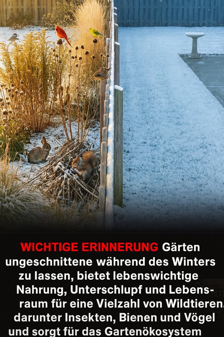 Wintergarten richtig pflegen 

1 Unberührte Pflanzenreste bieten wichtigen Schutz für Tiere. Die dichte Struktur liefert Wärme und Verstecke für Kleintiere, die in der kalten Jahreszeit auf sichere Rückzugsorte angewiesen sind.
2 Samenstände und trockene Stängel dienen als natürliche Nahrungsquelle. Viele Vogelarten finden dort energiereiche Samen, die in frostigen Monaten überlebenswichtig sind.
3 Insektenlarven überwintern im Pflanzenmaterial. Das Stehenlassen unterstützt Bestäuber und andere nützliche Insekten, die im Frühjahr für ein stabiles ökologisches Gleichgewicht sorgen.
4 Ein ungeschnittener Garten fördert die Biodiversität. Das Zusammenspiel von Pflanzen, Vögeln, Kleinsäugern und Insekten stärkt das gesamte Gartensystem und erleichtert den Start in die neue Saison.
5 Der natürliche Winterschutz verbessert zudem die Bodenstruktur. Pflanzenreste verhindern Erosion und speichern Feuchtigkeit, was im Frühjahr die Entwicklung neuer Triebe unterstützt.

Ein naturnaher Garten im Winter fördert Lebensräume, schützt die Artenvielfalt und stärkt das ökologische Gleichgewicht für die kommende Gartensaison.