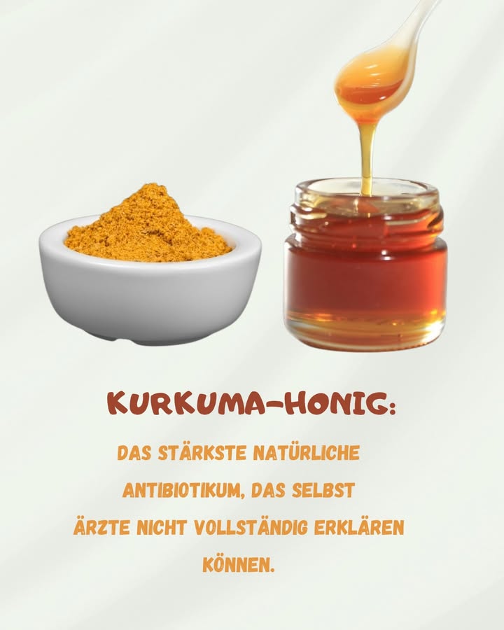 Honig und Kurkuma: Das kraftvolle natürliche Antibiotikum 

Entdecken Sie das magische Duo aus Honig und Kurkuma, das seit Jahrhunderten für seine antibakteriellen, entzündungshemmenden und antioxidativen Eigenschaften bekannt ist. Einfach zu Hause zuzubereiten, kann es Ihre Gesundheit im Alltag unterstützen.

1 Zutaten vorbereiten 籠
Nehmen Sie 1/4 Tasse rohen Honig und 1 Esslöffel Kurkumapulver. Diese beiden Zutaten bündeln ihre Vorteile, um das Immunsystem zu stärken und Infektionen zu bekämpfen.

2 Mischen 
Vermengen Sie den Honig und das Kurkuma in einer kleinen Schüssel gut, bis eine homogene Paste entsteht. Dies erleichtert die Aufnahme der Nährstoffe im Körper.

3 Lagern 龎
Bewahren Sie Ihre Mischung in einem luftdichten Behälter bei Raumtemperatur auf. Sie bleibt mehrere Tage lang wirksam und einsatzbereit.

4 Täglich konsumieren 
Nehmen Sie täglich  bis 1 Teelöffel, um Ihre natürlichen Abwehrkräfte zu stärken. Bei einer Infektion nehmen Sie alle paar Stunden  Teelöffel für eine schnelle Linderung.

5 Heiße Getränkoption 
Fügen Sie 1 Teelöffel der Mischung in warmes Wasser oder Kräutertee hinzu, um eine beruhigende Wirkung auf den Hals und die Atemwege zu erzielen.

 Abschließender Tipp: Seien Sie regelmäßig und geduldig, da dieses natürliche Heilmittel schrittweise wirkt, um Ihre Gesundheit zu verbessern, Ihr Immunsystem zu unterstützen und Entzündungen zu reduzieren.