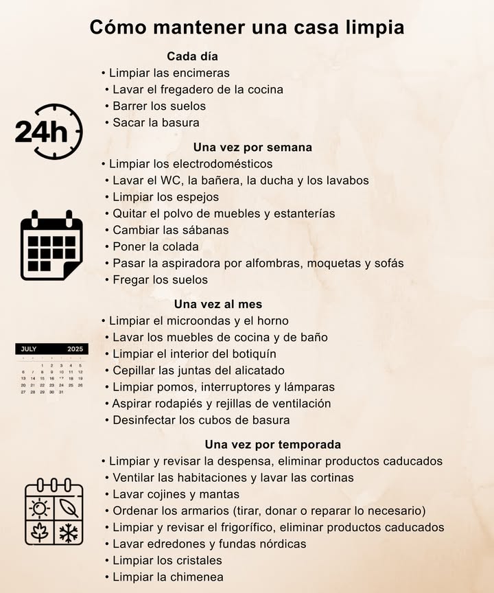 Una casa limpia se sustenta en hábitos sencillos. A diario, semanalmente y a lo largo de las estaciones, pequeños gestos ayudan a mantener el equilibrio en el hogar. El orden fomenta la tranquilidad, disminuye el estrés y favorece el bienestar. La práctica constante del cuidado convierte la limpieza en algo natural y duradero.