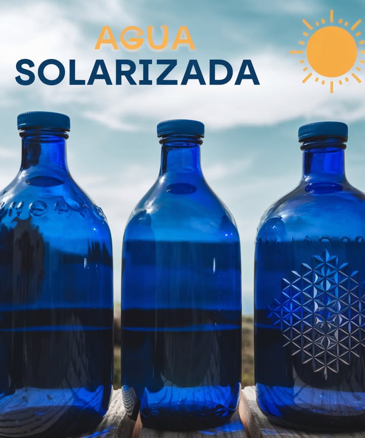 Guía práctica para preparar y utilizar agua solarizada  

 Beneficios de la solarización del agua  
 El agua tiene memoria y puede almacenar energía fotónica del sol en forma de frecuencias electromagnéticas.  
 La luz solar ayuda a reestructurar las moléculas del agua, eliminando las memorias negativas acumuladas en las tuberías.  
 Los rayos infrarrojos energizan el agua activando sus moléculas un proceso conocido como dinamización en homeopatía.  
 Los rayos ultravioleta esterilizan el agua al eliminar bacterias y químicos como el cloro que se evapora al dejarla destapada.  
 Si utilizas una botella de vidrio azul oscuro, los rayos solares aumentan su temperatura lumínica de 5.500 K a 7.000 K, restaurando la “memoria original” del agua, tal como era en el momento de la creación de la Tierra.  

林 Cómo preparar agua solarizada  
1. Usa una botella de vidrio azul oscuro o azul claro si no tienes otra.  
2. Llénala con agua del grifo, filtrada o embotellada.  
3. Déjala al sol durante 1 hora, destapada o cubierta con una gasa para que respire.  
4. Una vez enfriada, tápala con corcho o tapa y guárdala en la heladera.  
5. Bébela fresca o a temperatura ambiente según tu preferencia.  

#AguaSolarizada #BeneficiosDelSol #CristalesAzules