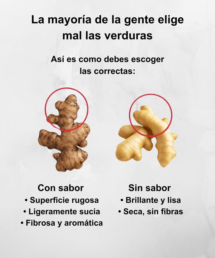 凌 Cómo elegir verduras con más sabor

 Con sabor
 Superficie rugosa
 Ligeramente sucia
 Fibrosa y aromática

 Sin sabor
 Superficie brillante y lisa
 Textura seca, sin fibras

 La apariencia perfecta no siempre significa mejor sabor: elige las que parezcan más naturales.