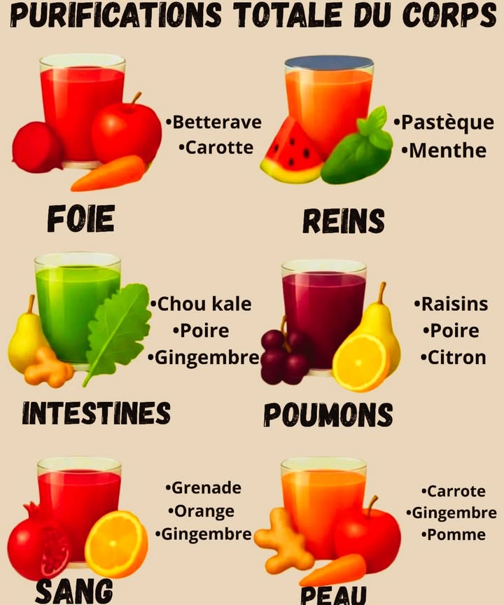 Un jus pour chaque besoin : foie fatigué, peau terne, intestins paresseux ? La nature a une solution délicieuse et simple. À savourer sans modération !