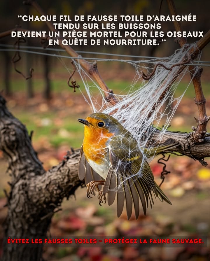 Évitez les fausses toiles  protégez la faune ! 
Ces décorations en toile daraignée piègent oiseaux, abeilles et papillons, provoquant chaque automne dinnombrables morts.

 Choisissez plutôt une déco effrayante mais sûre :
 Citrouilles et courges
 Tiges de maïs séchées
 Lanternes en papier
 Couronnes naturelles avec feuilles dautomne

Gardez la magie vivante sans nuire aux petits habitants du jardin. 
#HalloweenÉcolo #RespectDeLaNature