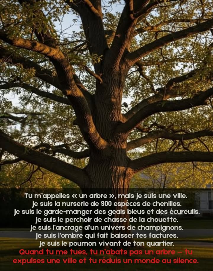 Réfléchissez à deux fois avant dappeler ce vieux chêne juste un arbre. Les écologistes, comme Doug Tallamy, ont fait une découverte incroyable : un seul chêne indigène peut abriter des centaines despèces de chenilles certaines études parlent même de plus de 900 ! Cela signifie quun seul arbre nourrit littéralement les oiseaux, les abeilles et une grande partie de lécosystème de votre jardin. Ce nest pas seulement de lombre ou un décor : cest une ville vivante. Chaque feuille, chaque branche, chaque morceau décorce fourmille de vie. 曆 Planter un chêne, ce nest pas planter un simple arbre cest planter un monde entier.