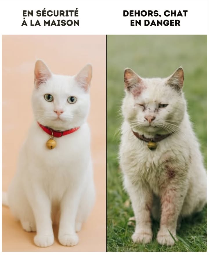 Protection et bien-être des chats 

Un chat qui vit à lintérieur reste en sécurité, propre et en bonne santé, à labri des dangers extérieurs et des maladies.
La vie en intérieur lui offre chaleur, nourriture constante et un environnement paisible pour sépanouir.

À linverse, un chat errant affronte chaque jour des risques importants : bagarres, blessures, parasites, faim et conditions climatiques extrêmes qui fragilisent sa santé et raccourcissent sa vie.

Garder un chat à la maison, cest un geste damour et de responsabilité qui lui assure une vie plus longue, plus saine et plus heureuse. 

#ProtectionDesChats #BienÊtreFélin #AdoptePasAchète
