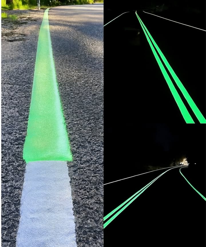 Routes phosphorescentes en Australie 

1 Ces marquages absorbent la lumière du jour pour briller la nuit, améliorant la visibilité sur les routes.
2 Ils réduisent la dépendance à léclairage public, économisant ainsi de lénergie.
3 Ce système innovant augmente la sécurité des conducteurs pendant les trajets nocturnes.
4 Il constitue une solution durable, résistante aux intempéries et respectueuse de lenvironnement.

 Une avancée technologique simple mais précieuse pour rendre la route plus sûre et plus écologique.