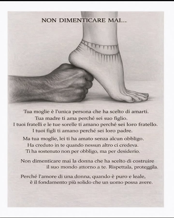 懶 Amore scelto 欄
Questa immagine racconta una verità profonda sul valore delle relazioni costruite per scelta e non per obbligo. È un messaggio che parla di rispetto, riconoscenza e forza condivisa.
 Riconoscere lamore libero
Lamore che nasce da una scelta consapevole ha una forza speciale. È un legame che si costruisce ogni giorno, con volontà e presenza.
 Onorare il sostegno reciproco
Essere sostenuti significa non essere soli nei momenti difficili. La fiducia donata diventa una base solida su cui crescere.
 Costruire insieme
Condividere la vita vuol dire creare uno spazio comune fatto di equilibrio, cura e impegno. Ogni passo rafforza il cammino.
懶 Coltivare il rispetto
Il rispetto è la forma più alta di amore. Protegge il legame e gli permette di durare nel tempo.
Quando lamore è puro e leale, diventa un fondamento stabile e silenzioso. È una forza che sostiene, unisce e dà senso al percorso di due persone che hanno scelto di camminare insieme.