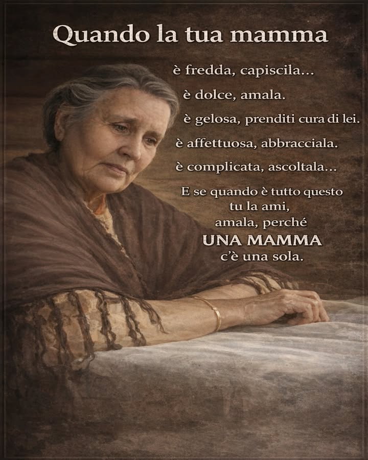 Una mamma è unica 

Il rapporto con una mamma è fatto di emozioni profonde, a volte complesse ma sempre autentiche. Comprendere e accogliere ogni sfumatura rafforza un legame che accompagna tutta la vita.

 懶 Comprendere le sue emozioni
Una mamma può apparire forte o distante, ma spesso nasconde sensibilità e vissuti profondi che meritano rispetto.

  Valorizzare la dolcezza
Nei momenti di affetto e tenerezza si costruiscono ricordi importanti e duraturi.

  Prendersi cura di lei
Anche quando sembra forte, ha bisogno di attenzioni, proprio come ne ha date nel tempo.

 珞 Accogliere laffetto
Un gesto semplice come un abbraccio può trasmettere sicurezza e amore sincero.

  Ascoltare con pazienza
Nei momenti più complessi, lascolto diventa uno strumento prezioso per comprendere davvero.

Riconoscere il valore di una mamma significa apprezzarne ogni lato, creando un legame basato su rispetto, amore e presenza reciproca.