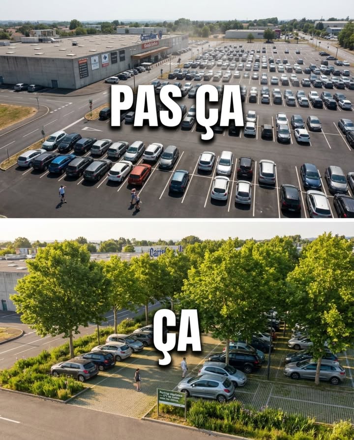 Les parkings de supermarché, cest un désert dasphalte noir sans un seul arbre. Pas une ombre, pas un brin dherbe, pas un centimètre perméable  juste des hectares de bitume qui stockent la chaleur du soleil toute la journée, la renvoient toute la nuit et transforment chaque course dété en épreuve de survie thermique. La température au sol dun parking goudronné dépasse 60C en juillet. Lhabitacle dune voiture garée en plein soleil atteint 70C en vingt minutes. Les clients courent entre la porte du magasin et leur voiture en retenant leur souffle  et personne ne se demande pourquoi il ny a pas un seul arbre sur 5 000 m de surface.

Les parkings végétalisés, cest autre chose. Là où un gestionnaire plante un arbre tous les quatre places, pose un revêtement perméable entre les rangées et remplace les îlots en béton par des noues plantées, le parking devient praticable douze mois sur douze. La température sous la canopée dun arbre adulte est de 5 à 8C inférieure à celle de la zone exposée à côté. Lhabitacle de la voiture garée à lombre reste à 35-40C au lieu de 70C  la différence entre monter dans sa voiture normalement et attendre cinq minutes portes ouvertes pour ne pas se brûler les mains sur le volant.

Le problème est quantifiable. La France compte environ 500 000 hectares de surfaces de stationnement à ciel ouvert  grandes surfaces, hôpitaux, gares, zones commerciales, parkings dentreprise. La quasi-totalité est recouverte denrobé bitumineux noir sans aucun arbre, sans aucune infiltration et sans aucune ombre. Cinq cent mille hectares de surface imperméable qui contribuent directement aux îlots de chaleur urbains, au ruissellement pluvial et à lassèchement des nappes phréatiques.

Un arbre planté dans un parking produit des services mesurables. Un tilleul ou un platane adulte de 15 mètres de couronne ombrage quatre à six places de stationnement. Sa canopée intercepte entre 30 et 50 m deau de pluie par an  de leau qui natteint pas le réseau pluvial. Son évapotranspiration refroidit lair environnant de 2 000 à 5 000 litres deau évaporée par jour en été  léquivalent de dix climatiseurs domestiques. Ses racines, si elles disposent dune fosse de plantation perméable, infiltrent leau de pluie vers la nappe au lieu de lenvoyer au caniveau.

Le revêtement perméable entre les rangées change lhydraulique du parking. Au lieu dun tapis dasphalte qui envoie 100 % de la pluie vers les avaloirs et le réseau pluvial en vingt minutes, un revêtement drainant dalles alvéolaires enherbées, béton poreux, pavés à joints ouverts infiltre entre 50 et 200 litres deau par mètre carré et par heure. Sur un parking de 5 000 m, cest entre 250 et 1 000 m deau par orage qui restent dans le sol au lieu de surcharger les égouts et de provoquer des débordements en aval.

La loi avance. La loi Climat et Résilience de 2023 impose linstallation dombrières photovoltaïques ou la végétalisation des parkings extérieurs de plus de 1 500 m  avec un calendrier progressif. Les parkings de plus de 1 500 m doivent couvrir au moins 50 % de leur surface en ombrières solaires ou en arbres dici 2028. Le texte reconnaît officiellement que le parking nu est un gaspillage de surface  il ne produit rien, il chauffe, il ruisselle et il restera vide la moitié du temps.

Le coût de la végétalisation dun parking existant  plantation darbres dans des fosses de pleine terre, remplacement des îlots béton par des noues végétalisées  est de 20 à 50 euros le mètre carré de surface traitée. Sur un parking de 5 000 m, le traitement de 30 % de la surface arbres  noues  îlots plantés coûte entre 30 000 et 75 000 euros. Le même enrobé bitumineux devra être refait dans 15 à 20 ans pour 40 à 60 euros le mètre carré sur la totalité de la surface  soit 200 000 à 300 000 euros. La végétalisation coûte moins que la prochaine réfection de goudron  et elle produit des bénéfices que le goudron ne produira jamais.

Le parking goudronné, cest un radiateur public de 5 000 m qui cuit les voitures, ruisselle vers les égouts et ne produit rien. Le même parking avec un arbre toutes les quatre places, cest un espace vivable qui refroidit les voitures, infiltre la pluie, produit de lombre et rappelle que la surface entre deux voitures garées peut faire autre chose que cuire.

#ParkingVégétalisé #DésimperméabilisationUrbaine #ArbresSurParking #ÎlotDeChaleur #VilleVivable