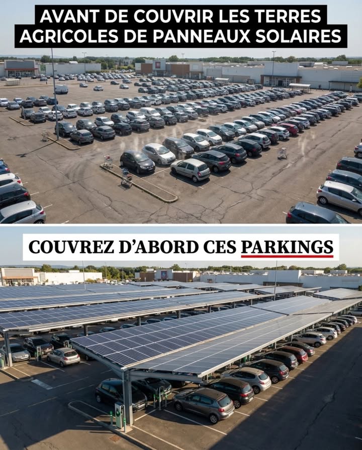 Avant de couvrir les terres agricoles de panneaux solaires, couvrez dabord ces parkings.

La France compte environ 500 000 hectares de surfaces de stationnement à ciel ouvert  grandes surfaces, hôpitaux, gares, zones industrielles, parcs-relais. Des rectangles dasphalte noir qui absorbent la chaleur du soleil toute la journée, la restituent toute la nuit et transforment chaque été en îlot de fournaise. Aucune de ces surfaces ne produit quoi que ce soit. Elles chauffent, elles ruissellent, elles restent vides la moitié du temps.

Couvrir un parking dombrières photovoltaïques résout trois problèmes en une seule structure. Les panneaux en toiture produisent de lélectricité là où elle est consommée  la grande surface ou lentreprise en dessous lutilise directement, sans perte de transport, sans ligne haute tension, sans empiètement sur un seul mètre carré de terre fertile. Les voitures garées dessous restent à lombre  la température intérieure dun véhicule sous ombrière est de 15 à 20C inférieure à celle dun véhicule en plein soleil. Leau de pluie captée par la structure est canalisée au lieu de ruisseler sur lasphalte chargée dhydrocarbures vers le réseau pluvial.

La loi Climat et Résilience de 2023 impose déjà linstallation dombrières photovoltaïques sur les parkings extérieurs de plus de 1 500 m  avec un calendrier progressif jusquen 2028. Le potentiel est considérable : la couverture de lensemble des parkings éligibles en France représenterait une capacité de production estimée à plusieurs dizaines de gigawatts  une part significative des objectifs nationaux de capacité solaire, sans artificialiser un seul hectare supplémentaire.

Largument économique est aussi simple que largument écologique. Un panneau solaire sur un parking produit autant délectricité que le même panneau sur un champ de blé  mais le parking ne nourrit personne. Le champ de blé nourrit des centaines de personnes par hectare et par an. Choisir le champ quand le parking est disponible nest pas un dilemme énergétique  cest un choix daménagement absurde.

Le solaire sur parking coûte plus cher à installer que le solaire au sol  les structures métalliques, les fondations et la hauteur nécessaire ajoutent un surcoût de lordre de 20 à 30 %. Mais lautoconsommation directe par le bâtiment adjacent, la valorisation du stationnement ombragé et lobligation réglementaire modifient le calcul. Sur quinze ans, le parking couvert produit un retour sur investissement comparable au sol  avec trois services rendus au lieu dun.

Nous navons pas à choisir entre lénergie et lalimentation. Il suffit de regarder en bas avant de regarder les champs.

#OmbrièresSolaires #SolaireSurParking #ZéroArtificialisation #TransitionÉnergétique #ClimatEtRésilience