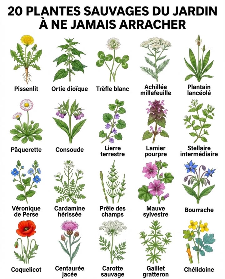 Elles poussent entre les dalles, envahissent les bordures et colonisent le moindre centimètre de terre nue. La plupart des jardiniers les arrachent par réflexe ou les éliminent au désherbant sans un regard. Chacune de ces 20 plantes sauvages remplit une fonction précise  les supprimer revient à démanteler linfrastructure vivante du jardin.

Pissenlit Taraxacum officinale, racine pivot qui décompacte le sol en profondeur, premières fleurs pour abeilles solitaires dès février  Ortie dioïque Urtica dioica, hôte obligatoire des chenilles du paon-du-jour et du vulcain, base du meilleur purin fertilisant  Trèfle blanc Trifolium repens, fixe lazote atmosphérique dans le sol grâce à ses nodosités racinaires  Achillée millefeuille Achillea millefolium, attire syrphes et coccinelles, résiste à la sécheresse extrême  Plantain lancéolé Plantago lanceolata, indicateur de sol compacté, feuilles utilisées en cataplasme depuis des siècles  Pâquerette Bellis perennis, couvre-sol naturel, fleurit presque toute lannée pour les pollinisateurs  Consoude Symphytum officinale, racines profondes qui remontent le potassium, purin activateur de compost  Lierre terrestre Glechoma hederacea, couvre-sol persistant, floraison précoce essentielle aux bourdons  Lamier pourpre Lamium purpureum, fleurit dès février, première ressource pour osmies et bourdons fondateurs  Stellaire intermédiaire Stellaria media, protège le sol nu en hiver comme un paillage vivant, entièrement comestible  Véronique de Perse Veronica persica, minuscules fleurs bleues dès la fin de lhiver, attire les syrphes  Cardamine hérissée Cardamine hirsuta, hôte de piérides, comestible au goût de cresson  Prêle des champs Equisetum arvense, décoction antifongique naturelle contre mildiou et oïdium  Mauve sylvestre Malva sylvestris, fleurs mellifères tout lété, racine pivot, entièrement comestible  Bourrache Borago officinalis, parmi les plantes les plus visitées par les abeilles, se ressème indéfiniment  Coquelicot Papaver rhoeas, graines nourrissent les oiseaux granivores, fleurs attirent pollinisateurs  Centaurée jacée Centaurea jacea, lune des meilleures mellifères sauvages de France, attire papillons et bourdons  Carotte sauvage Daucus carota, ombelles accueillent guêpes parasitaires et syrphes, plante hôte du machaon  Gaillet gratteron Galium aparine, couvre-sol temporaire de printemps, refuge pour carabes et staphylins au sol  Chélidoine Chelidonium majus, latex aux propriétés antifongiques traditionnelles, graines dispersées par les fourmis

Un jardin sans mauvaises herbes nexiste pas. Ce qui existe, cest un jardin dont on a arraché les fondations.

#PlanteSauvage #JardinNaturel #BiodiversitéAuJardin #Désherbage