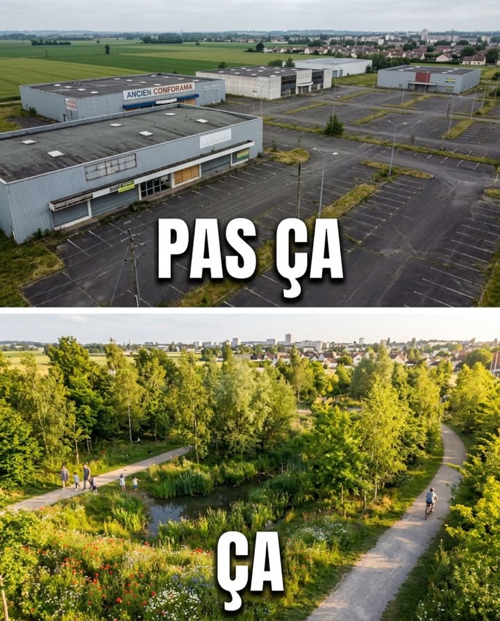 Les zones commerciales périurbaines, cest des kilomètres de hangars en tôle, de parkings vides et denseignes éteintes sur du bitume qui ne sert plus à rien. Pas un arbre, pas un oiseau, pas un mètre carré de terre visible  juste des hectares de béton et de tôle ondulée construits dans les années 1990 pour des enseignes qui ont fermé depuis, laissant des boîtes vides entourées dasphalte fissuré à chaque sortie de ville de France.

Les friches commerciales reconverties en espaces naturels, cest autre chose. Là où une collectivité casse le bitume, arrache les fondations et laisse le sol respirer à nouveau, la friche morte redevient un espace vivant en quelques saisons  prairie, zone humide, parc naturel urbain, forêt urbaine. Le sol sous le béton nest pas mort  il dort. Et il se réveille dès que le couvercle est retiré.

Le problème est massif. La France compte environ 150 000 hectares de friches commerciales et industrielles  des zones dactivité construites pendant les décennies dexpansion commerciale périurbaine 1970-2010 et progressivement abandonnées par les enseignes qui se déplacent, fusionnent, ferment ou migrent vers le commerce en ligne. Chaque entrée de ville française en compte : les anciens Conforama, les anciennes concessions automobiles, les anciens restaurants de chaîne, les anciens entrepôts logistiques  tous fermés, tous entourés de parkings vides, tous en attente dun repreneur qui ne vient pas.

Pendant que ces hectares de béton attendent, les projets de construction neuve continuent de consommer des terres agricoles et naturelles en périphérie  des champs productifs et des prairies vivantes sont artificialisés pour construire des zones commerciales neuves à deux kilomètres de zones commerciales mortes. Labsurdité est documentée par lObservatoire national de lartificialisation : chaque année, entre 20 000 et 30 000 hectares de sols naturels sont scellés en France alors que 150 000 hectares de friches attendent dêtre réutilisés.

CE QUE LA RENATURATION DUNE FRICHE PRODUIT :

Le retour du sol. Quand le bitume est retiré et le sol sous-jacent mis à nu, la vie revient en quelques semaines. Les graines dormantes dans le sol certaines viables depuis des décennies sous le béton germent à la première pluie. Les vers de terre recolonisent depuis les bordures non imperméabilisées. Les champignons du sol reconstituent le réseau mycorhizien à partir des spores transportées par le vent. En un à deux ans, un sol de friche décapé porte une prairie spontanée  en cinq à dix ans, les premiers arbustes pionniers saules, bouleaux, ronces sinstallent. La succession végétale recommence  pas depuis zéro, mais depuis le stock de graines et de micro-organismes que le béton avait mis en pause.

La rétention deau. Chaque mètre carré désimperméabilisé est un mètre carré qui infiltre à nouveau leau de pluie vers la nappe au lieu de lenvoyer dans le réseau pluvial. Sur une friche de 5 hectares reconvertie en espace naturel, cest entre 25 000 et 35 000 m deau de pluie par an qui retournent dans le sol au lieu de surcharger les égouts. En zone inondable, la renaturation des friches est la mesure anti-inondation la moins chère et la plus durable  chaque hectare désimperméabilisé absorbe leau qui aurait ruisselé vers laval.

Le refroidissement urbain. Une friche commerciale de 5 hectares dasphalte noir en été est un radiateur de 50 000 m dont la température de surface dépasse 55C au pic solaire. Reconvertie en prairie arborée, la même surface descend à 25 à 30C sous les arbres. La différence de température se propage aux quartiers adjacents  les îlots de chaleur péri-urbains reculent à mesure que les surfaces imperméables sont remplacées par du végétal.

La biodiversité. Les friches renaturées deviennent des réservoirs de biodiversité en milieu péri-urbain  exactement là où la biodiversité est la plus menacée par lartificialisation. Les premières espèces qui colonisent une friche décapée sont les pionnières : chardons, orties, buddleias, saules  qui attirent immédiatement les papillons, les abeilles solitaires et les oiseaux granivores. En cinq ans, la friche reconvertie héberge davantage despèces que le parc municipal tondu et traité à côté.

LES EXEMPLES QUI FONCTIONNENT :

Plusieurs collectivités françaises ont engagé des programmes de renaturation de friches commerciales  et les résultats sont documentés.

La forêt urbaine Miyawaki. La méthode Miyawaki plantation ultra-dense de jeunes plants darbres indigènes  3 plants par mètre carré, 20 à 30 espèces mélangées transforme une friche en jeune forêt dense en trois à cinq ans. La croissance est dix fois plus rapide quune plantation classique grâce à la compétition entre les plants qui pousse chacun à grandir plus vite pour atteindre la lumière. Plusieurs villes françaises Toulouse, Nantes, Paris, Le Havre ont planté des micro-forêts Miyawaki sur danciennes friches  les premiers résultats montrent des arbres de 3 à 4 mètres en trois ans sur des surfaces qui étaient du béton nu.

Les parcs naturels urbains sur friches industrielles. LÎle de Nantes a transformé danciennes friches portuaires et industrielles en parcs paysagers. Le parc Martin Luther King à Paris a été construit sur une ancienne friche ferroviaire. Le parc de la Seille à Metz occupe danciennes terres inondables dégradées. Chaque exemple démontre que la friche est le terrain le plus disponible, le moins cher et le plus transformable du périurbain  à condition que quelquun décide de casser le béton au lieu de le recouvrir.

LE COÛT  MOINS CHER QUE CE QUON IMAGINE :

La démolition du bitume et des bâtiments dune friche commerciale coûte entre 30 et 80 euros le mètre carré. La dépollution éventuelle hydrocarbures dans le sol dune ancienne station-service, métaux lourds dun ancien atelier ajoute entre 20 et 200 euros le mètre carré selon la contamination. La plantation prairie semée, arbres plantés, zone humide créée coûte entre 10 et 40 euros le mètre carré.

Total pour une friche de 1 hectare sans pollution lourde : entre 400 000 et 1 200 000 euros. Le chiffre semble élevé  mais la construction dune zone commerciale neuve sur un terrain agricole vierge coûte entre 500 et 1 500 euros le mètre carré fondations, voirie, réseaux, bâtiments, soit entre 5 et 15 millions deuros par hectare. Renaturer une friche coûte dix fois moins que construire sur un champ  et le champ continue de nourrir pendant que la friche retrouve une vie.

La loi Climat et Résilience de 2021 fixe lobjectif de zéro artificialisation nette ZAN à lhorizon 2050. Pour atteindre cet objectif, chaque hectare de sol naturel artificialisé doit être compensé par un hectare de sol artificialisé rendu à la nature. Les friches commerciales sont le gisement le plus évident de cette compensation  elles sont déjà mortes, déjà raccordées aux réseaux et déjà dans le tissu urbain.

La zone commerciale morte à la sortie de la ville nest pas un échec définitif. Cest une opportunité de 5 hectares  50 000 mètres carrés de sol qui attendent sous le béton depuis trente ans que quelquun leur rende le droit de respirer.

#FrichesCommerciales #RenaturationUrbaine #ZéroArtificialisation #ForêtMiyawaki #VilleVivable