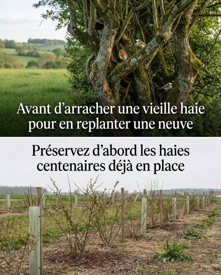 Avant darracher une vieille haie pour en replanter une neuve
Préservez dabord les haies centenaires déjà en place
Chaque mètre de haie ancienne abrite une biodiversité quaucune plantation récente ne peut égaler.
Les jeunes haies mettront des décennies à offrir les mêmes refuges que les structures déjà matures.

Hérissons et musaraignes dépendent des bases denses et enchevêtrées des vieilles haies pour hiberner
Les coléoptères saproxyliques colonisent uniquement le bois mort présent dans les haies anciennes
Une haie de cinquante ans abrite jusquà dix fois plus despèces dinvertébrés quune haie de cinq ans
Les cavités naturelles des vieux troncs offrent des sites de nidification irremplaçables pour les mésanges et sitelles
Replanter ne compense jamais la perte dune structure vivante façonnée par le temps

Une haie neuve est une promesse.
Une haie ancienne est un héritage déjà tenu.