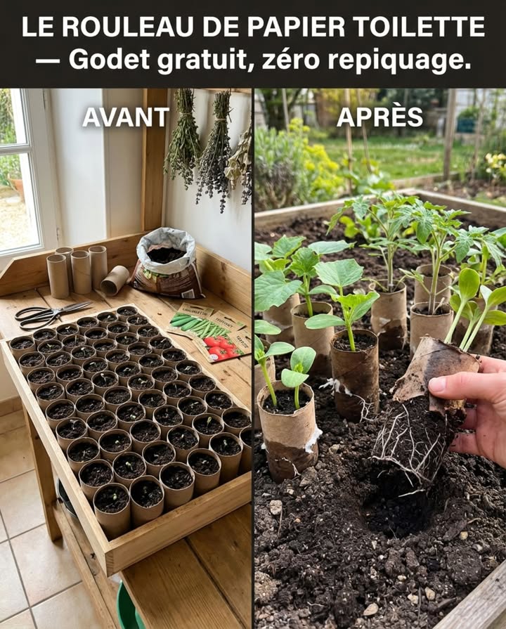 Un rouleau de papier toilette coupé en deux, rempli de terreau et posé dans un plateau  le godet de semis le plus simple, le plus gratuit et le seul qui se plante directement en terre sans jamais toucher les racines. 

Le problème classique du semis en godet plastique : au moment du repiquage, la motte se désagrège, les racines se cassent, le plant stresse et stagne pendant une à deux semaines avant de reprendre. Le rouleau de carton élimine cette étape entièrement  on plante le rouleau tel quel dans le trou. Le carton humide se décompose en trois à quatre semaines dans le sol et les racines traversent les parois sans obstacle.

Comment préparer les godets : couper chaque rouleau en deux pour obtenir deux cylindres de 5-6 cm de hauteur. Plier les bords du fond vers lintérieur en quatre rabats qui se chevauchent  comme fermer un carton. Le fond tient par friction, assez solide pour contenir le terreau mais assez faible pour que les racines le traversent en quelques jours.

Remplir de terreau à semis fin, tasser légèrement, semer une à deux graines par rouleau, couvrir dune fine couche de vermiculite ou de terreau tamisé. Poser les rouleaux debout et serrés dans un plateau étanche  le contact entre les rouleaux les empêche de basculer et le carton absorbe lexcédent deau par capillarité.

Ce qui fonctionne le mieux en rouleaux : les plantes qui détestent le repiquage. Les courgettes, les concombres, les haricots et les capucines développent une racine pivot qui se déforme définitivement quand elle touche le fond dun godet plastique et tourne en rond. Dans le rouleau, la racine pivot traverse le fond en carton dès quelle atteint la base et senfonce directement dans le sol au repiquage.

Les tomates et les poivrons fonctionnent aussi  le rouleau contient assez de substrat pour les quatre premières semaines de croissance. Au-delà, si le repiquage en pleine terre nest pas encore possible, les racines commencent à traverser les parois et les rouleaux se soudent entre eux. Le timing est la seule contrainte : semer au bon moment pour que le plant soit prêt à sortir quand les gelées sont passées.

Larrosage se fait par le plateau  verser 1 cm deau au fond et laisser le carton absorber par capillarité. Larrosage par le haut déstabilise les rouleaux et compacte la surface du terreau. Le carton régule naturellement lhumidité : il absorbe lexcès et le restitue quand le terreau sèche.

Lavantage invisible : le carton usagé contient de la cellulose qui nourrit les micro-organismes du sol en se décomposant. Chaque rouleau planté ajoute une micro-dose de matière organique exactement là où les racines en ont besoin.

Zéro plastique, zéro coût, zéro stress au repiquage  et une pile sous le lavabo qui se renouvelle toute seule.

#GodetCarton #SemisZéroDéchet #AstucePotager #JardinageMalin