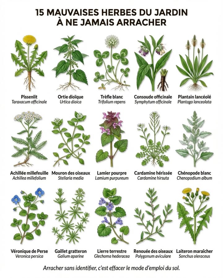 Elles poussent sans quon les invite, reviennent après chaque arrachage et colonisent la moindre parcelle libre. La plupart des jardiniers y voient une invasion. Cest linverse  cest un diagnostic.

Chaque plante spontanée raconte létat du sol. Le pissenlit enfonce sa racine pivot à 30 centimètres pour décompacter une terre tassée que votre grelinette natteint pas. Lortie concentre lazote, le fer et la silice dans ses feuilles  ses racines signalent une terre riche en matière organique, et ses tiges hébergent les larves de coccinelles qui nettoient vos rosiers. Le trèfle blanc fixe lazote atmosphérique directement dans le sol grâce à ses nodosités racinaires  un engrais gratuit que les jardiniers désherbent chaque semaine.

La consoude accumule la potasse depuis les profondeurs et la restitue en surface quand ses feuilles se décomposent. Un purin de consoude remplace nimporte quel engrais liquide du commerce pour les tomates et les courges. Le plantain lancéolé, aplati au ras du sol depuis des millénaires, signale un sol compacté et le corrige en même temps par son réseau racinaire fin et dense.

Lachillée millefeuille attire les syrphes dont les larves dévorent les pucerons. Le mouron des oiseaux couvre le sol nu en hiver et empêche lérosion quand rien dautre ne pousse. Le lamier pourpre nourrit les premiers bourdons de mars. La cardamine hérissée produit ses graines et disparaît avant même que vos semis aient commencé  elle ne gêne rien et protège tout.

Arracher sans identifier, cest effacer le mode demploi que le sol écrit pour vous depuis le début.

#MauvaisesHerbes #JardinNaturel #SolVivant #PlantesIndicatrices #JardinSansChimie