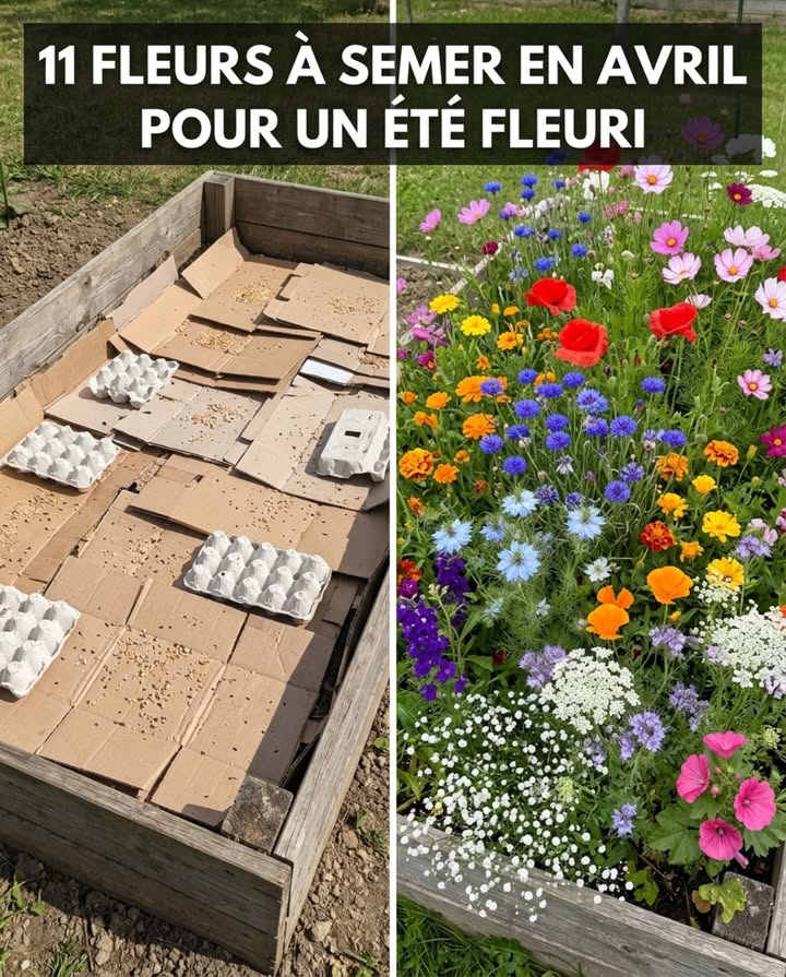 Un carré de carton et une poignée de graines  cest tout ce quil faut. Le résultat se construit seul.

11 fleurs à semer directement en avril pour une floraison dété continue :

 Coquelicot, bleuet, souci, cosmos, nigelle
Pied-dalouette, escholtzia, phacélie, ammi majus
Gypsophile, malope

Semis direct sur sol griffé ou sur carton en décomposition. Pas de repiquage, pas dabri. Ces espèces germent au froid et résistent aux dernières gelées légères davril. 

Mélangées, elles se relaient davril à septembre. Plusieurs se ressèment seules lannée suivante.

#semisAvril #fleursAnnuelles #jardinNaturel #potagerFleurs