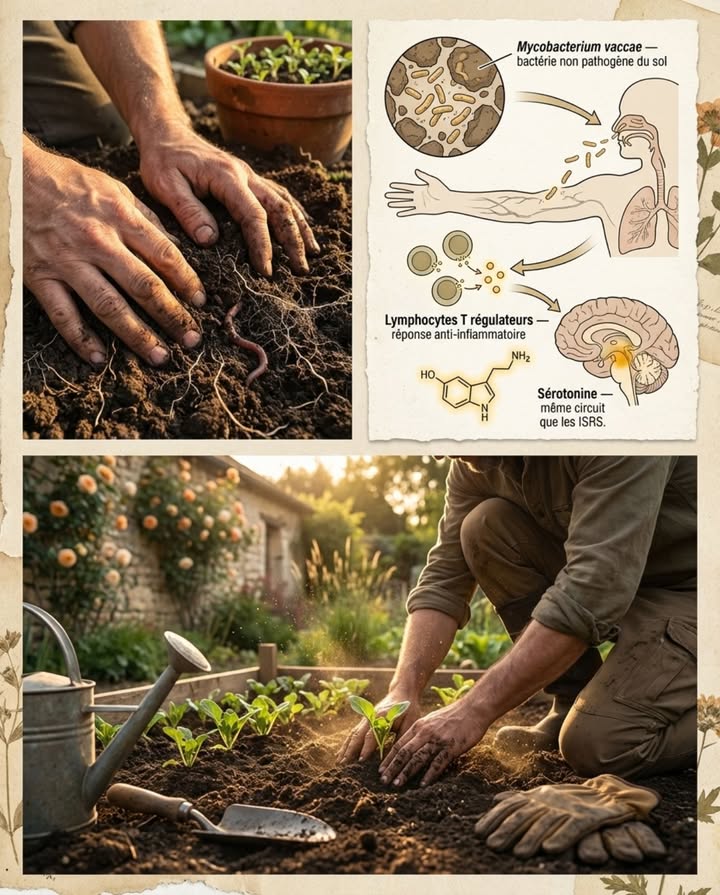Le simple fait de plonger les mains dans la terre du jardin déclenche une libération de sérotonine dans le cerveau. Pas par métaphore. Pas par  connexion à la nature . Par ingestion et inhalation dune bactérie du sol qui active le même circuit neurochimique que les antidépresseurs  sans ordonnance, sans effet secondaire, sans abonnement. Lévolution na pas câblé cette réponse pour justifier la jardinothérapie. 

La bactérie sappelle Mycobacterium vaccae. Elle vit dans la couche supérieure du sol, dans le compost, dans le terreau, dans la litière de feuilles et autour des racines des plantes. Elle est inoffensive  non pathogène, omniprésente, inévitable dès quon touche de la terre ou quon respire près du sol. Chaque fois quun jardinier retourne une pelletée de compost, arrache une mauvaise herbe ou empote un plant à mains nues, il inhale et absorbe par la peau des milliards de M. vaccae. Ces bactéries passent la barrière cutanée et muqueuse, et déclenchent une cascade immunitaire qui aboutit à la stimulation des neurones sérotoninergiques du noyau du raphé dorsal  le même groupe de neurones ciblé par les inhibiteurs sélectifs de la recapture de la sérotonine ISRS, la classe dantidépresseurs la plus prescrite au monde.

Létude fondatrice a été publiée en 2007 par Christopher Lowry et son équipe à lUniversité de Bristol. Des souris exposées à M. vaccae ont montré une activation spécifique des neurones sérotoninergiques du raphé dorsal et une réduction mesurable des comportements liés à lanxiété et à la dépression. Leffet était comparable à celui de la fluoxétine Prozac sur les mêmes paramètres comportementaux  mais produit par une bactérie du sol, pas par une molécule de synthèse. Des études ultérieures ont confirmé que M. vaccae activait également une réponse anti-inflammatoire qui réduit la neuroinflammation  un facteur associé à la dépression chronique, au stress post-traumatique et à lanxiété généralisée.

Le mécanisme passe par le système immunitaire, pas par le système nerveux directement. M. vaccae active les lymphocytes T régulateurs qui produisent des cytokines anti-inflammatoires. Ces cytokines traversent la barrière hémato-encéphalique et modulent lactivité des neurones du raphé dorsal. Leffet nest pas instantané comme une pilule  il se construit par exposition répétée. Les jardiniers réguliers ne reçoivent pas une dose unique  ils rechargent le circuit à chaque séance de jardinage, créant un effet cumulatif que les chercheurs comparent à un  vaccin émotionnel  naturel.

Lhypothèse évolutive complète le tableau. Pendant des centaines de milliers dannées, le contact avec le sol était quotidien et inévitable  marche pieds nus, cueillette, creusage de racines et de tubercules, préparation de campements au sol, fabrication doutils en terre cuite. Le système immunitaire humain a co-évolué avec les micro-organismes du sol. La  théorie de la vieille amie  old friends hypothesis, développée par Graham Rook à University College London, propose que le système immunitaire humain a besoin dune exposition régulière à certains micro-organismes ancestraux  dont M. vaccae  pour se réguler correctement. Sans cette exposition, le système immunitaire dysfonctionne : inflammation chronique, allergies, maladies auto-immunes et dérégulation de laxe immuno-cérébral qui contribue à la dépression.

La vie moderne a rompu ce contact. Les sols des villes sont scellés. Les mains portent des gants. Les aliments sont lavés, pasteurisés, emballés. Les enfants jouent sur des surfaces synthétiques. Le microbiome cutané et intestinal des populations urbaines est appauvri par rapport à celui des populations rurales. Les taux de dépression, danxiété, dallergies et de maladies auto-immunes sont significativement plus élevés en milieu urbain quen milieu rural  une corrélation que la théorie des vieilles amies explique en partie par la perte de contact avec les micro-organismes du sol.

Le jardin rétablit ce contact. Pas besoin de manger de la terre  il suffit de jardiner à mains nues régulièrement. Rempoter, désherber, planter, composter, retourner le paillage, semer en pleine terre. Chaque contact direct entre la peau et le sol vivant recharge lexposition à M. vaccae et à des centaines dautres micro-organismes bénéfiques. Les gants de jardinage protègent des coupures mais bloquent le circuit. Les jardiniers qui retirent leurs gants pour les tâches fines  repiquage, semis, toucher de la terre pour évaluer lhumidité  pratiquent sans le savoir une forme dimmunothérapie douce.

Le jardinier qui rentre les mains noires de terre et lesprit calme ne vit pas une illusion de bien-être. Il a activé un circuit neurochimique vieux de trois cent mille ans avec le seul antidépresseur que lévolution a testé sur chaque génération de lespèce. 易

#mycobacteriumvaccae #bactériedubonheur #bienfaitsdujardin #microbiome