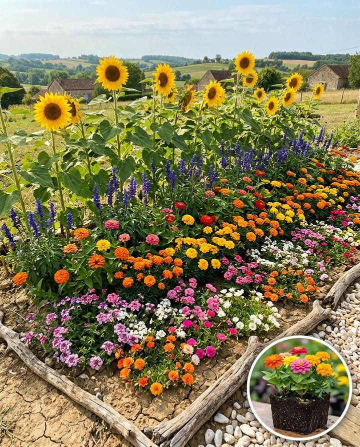Quand la canicule vide les massifs, ces plantes continuent de fleurir. Toutes prospèrent en plein soleil et chaleur sèche  sans arrosage quotidien. 

Les incontournables de lété chaud :
 Tournesol : zéro entretien, attire les pollinisateurs et les oiseaux
 Œillet dInde : repousse les ravageurs, fleurit jusquaux gelées
 Zinnia : plus il fait chaud, plus il produit de fleurs
 Sauge ornementale : bleu-violet, résiste à la sécheresse
 Portulaque : couvre-sol charnu, fleurit même en sol pauvre et sec
 Verveine : tapissant coloré qui tolère la chaleur intense 

Un massif dété qui ne demande pas de soin quotidien se plante en mai et se récolte jusquen octobre.

#MassifÉté #FleursChaleur #JardinSécheresse #Floraison Estivale
