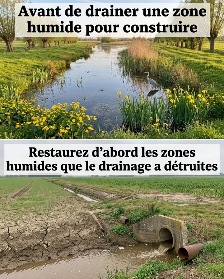 Avant de drainer une zone humide pour construire, restaurez dabord les zones humides que les décennies précédentes ont détruites.

La France a perdu 67 % de ses zones humides au cours du XXe siècle. Deux tiers. Des marais, des tourbières, des prairies inondables, des mares, des bras morts de rivière et des fossés humides comblés, drainés, remblayés et bétonnés pour gagner des terres agricoles, des zones constructibles et des routes. Chaque mètre carré de zone humide détruit est un mètre carré de filtre à eau, déponge anti-crue, de nurserie à amphibiens et de réservoir de carbone qui ne fonctionne plus.

Pendant ce temps, des milliers de zones humides dégradées mais récupérables attendent dans chaque département  des fossés anciens comblés par négligence, des mares de ferme abandonnées et envahies de ronces, des prairies humides drainées dont les drains se sont bouchés et qui pourraient redevenir fonctionnelles en un week-end de travaux. Personne ne les restaure parce que la zone humide est perçue comme un terrain perdu  un obstacle au drainage, une source de moustiques, un marécage inutile. Cest le contraire exact de la réalité.

CE QUE LA ZONE HUMIDE PRODUIT  ET QUE LE DRAINAGE SUPPRIME :

La filtration de leau. Une zone humide de prairie inondable filtre naturellement les nitrates, les phosphates et les pesticides de leau qui la traverse  les bactéries du sol saturé deau transforment les nitrates en azote gazeux inoffensif dénitrification, les plantes aquatiques absorbent les phosphates et les matières en suspension se déposent dans la vase. Un hectare de zone humide filtre entre 100 et 300 kg de nitrates par an  léquivalent dune station dépuration miniature fonctionnant gratuitement, sans électricité, sans entretien et sans fin. Chaque zone humide drainée en amont dune rivière augmente la concentration en nitrates dans leau potable en aval  le coût de traitement supplémentaire est porté par les usagers de leau, pas par celui qui a drainé.

Léponge anti-crue. La zone humide absorbe leau de pluie comme une éponge  elle stocke les excédents pendant les épisodes pluvieux et les relâche lentement vers la rivière pendant les semaines suivantes. Un hectare de prairie inondable stocke entre 5 000 et 15 000 m deau lors dune crue  de leau qui natteint pas la ville en aval. Les inondations catastrophiques des vallées françaises Xynthia 2010, crues de la Seine 2016 et 2018, Aude 2018 sont directement aggravées par la suppression des zones humides en amont  chaque hectare drainé augmente le pic de crue et réduit le temps de réponse.

Le coût des inondations en France est de plusieurs milliards deuros par décennie indemnisations catastrophes naturelles, réparations, pertes économiques. Le coût de la restauration des zones humides en amont est de 5 000 à 30 000 euros par hectare  une fraction du coût des dommages en aval. Le rapport coût-bénéfice de la restauration des zones humides est le plus favorable de toutes les mesures anti-inondation  mais les communes en amont qui portent le coût de la restauration ne sont pas les communes en aval qui bénéficient de la protection. Ce décalage géographique entre le coût et le bénéfice bloque la plupart des projets.

La nurserie à amphibiens. Les grenouilles, les crapauds, les tritons et les salamandres se reproduisent dans les zones humides  mares, fossés, prairies inondables temporaires. Sans eau permanente ou temporaire au printemps, pas de reproduction. La disparition de 67 % des zones humides françaises est la cause principale du déclin des amphibiens en France  un groupe despèces qui a perdu entre 30 et 50 % de ses effectifs en trente ans. Chaque mare restaurée est un site de reproduction reconquis  et chaque amphibien adulte produit par cette mare est un prédateur de limaces, de chenilles et de moustiques opérationnel dans les jardins alentour.

Le stockage de carbone. Les tourbières et les zones humides organiques sont les écosystèmes terrestres qui stockent le plus de carbone par mètre carré  davantage que les forêts tropicales. Les tourbières françaises principalement dans le Massif central, les Vosges, le Jura, la Bretagne et les Landes stockent environ 100 à 200 tonnes de carbone par hectare dans la tourbe accumulée depuis des millénaires. Drainer une tourbière expose la tourbe à loxygène  elle se décompose et libère son carbone sous forme de CO2. La France a drainé des milliers dhectares de tourbières pour lagriculture et la sylviculture  chaque hectare drainé est devenu un émetteur net de CO2 au lieu dun stockeur.

CE QUE CHAQUE COMMUNE PEUT RESTAURER :

Les mares communales. Chaque commune rurale de France possédait historiquement entre deux et dix mares  abreuvoirs à bétail, mares de village, mares de ferme, mares de carrefour. La majorité ont été comblées entre 1960 et 1990  remblayées de gravats de construction, de terre de chantier ou simplement abandonnées et envahies de végétation jusquà disparition. Le cadastre napoléonien consultable en ligne sur les archives départementales montre lemplacement exact des mares historiques  beaucoup sont encore détectables sous la végétation ou les remblais. Restaurer une mare communale de 50 à 200 m coûte entre 2 000 et 10 000 euros terrassement, profilage des berges, éventuellement étanchéité si le sol est perméable. La colonisation par les amphibiens commence la première saison si une population source existe dans un rayon de 500 mètres.

Les fossés humides. Les fossés en bordure de chemin rural  autrefois en herbe, sinueux et périodiquement en eau  ont été busés remplacés par des tuyaux enterrés ou comblés pour élargir les routes et les champs. Rétablir un fossé à ciel ouvert débuser un tuyau enterré et recreuser un fossé en pente douce coûte entre 10 et 30 euros le mètre linéaire. Un fossé à ciel ouvert de 200 mètres de long est un corridor humide qui connecte les habitats, héberge les amphibiens en transit et ralentit le ruissellement  pour un coût de 2 000 à 6 000 euros.

Les prairies inondables. Certaines prairies drainées dans les années 1960 à 1980 peuvent retrouver leur fonctionnement hydrologique en bouchant simplement les drains enterrés  un geste de quelques heures par drain qui restaure lengorgement temporaire du sol au printemps et recrée les conditions de reproduction des amphibiens et de la flore des prairies humides iris jaune, reine-des-prés, grande berce, cardamine des prés, populage des marais. Les aides agro-environnementales de la PAC mesures MAEC zones humides indemnisent les agriculteurs qui acceptent de remettre en eau des prairies anciennement drainées  entre 200 et 450 euros par hectare et par an.

LA LOI PROTÈGE  EN THÉORIE :

Les zones humides sont protégées par le Code de lenvironnement articles L211-1 et R211-108. Toute destruction ou dégradation dune zone humide doit être évitée, réduite ou compensée. En pratique, la compensation est souvent théorique  le promoteur qui détruit un hectare de zone humide doit  compenser  par la restauration ou la création dune zone humide de surface équivalente. Mais les zones humides artificielles ne fonctionnent jamais aussi bien que les zones humides naturelles  la filtration, le stockage de carbone et la biodiversité dune zone humide artificielle de cinq ans sont une fraction de ceux dune zone humide naturelle de cinq cents ans. La compensation est un concept comptable  pas un remplacement écologique.

Le citoyen peut agir à deux niveaux. Signaler les zones humides non inventoriées lors des enquêtes publiques de PLU  une zone humide non cartographiée dans le PLU nest pas protégée. Demander la réalisation dun inventaire des zones humides de la commune si aucun nexiste. Et soutenir les projets de restauration  les associations naturalistes locales, les conservatoires despaces naturels et les syndicats de rivière mènent des programmes de restauration de zones humides dans chaque bassin versant.

La zone humide drainée en 1975 pour gagner un hectare de maïs coûte depuis cinquante ans en inondations en aval, en nitrates dans leau potable, en amphibiens disparus et en carbone libéré. La restaurer coûte 10 000 euros et fonctionne en une saison. Le maïs de cet hectare valait 1 500 euros par an. Le calcul na jamais été favorable au drainage  mais il a fallu cinquante ans pour le comprendre.

#ZonesHumides #RestaurationMares #ÉpongeAntiCrue #FiltrationNaturelle #StopDrainage