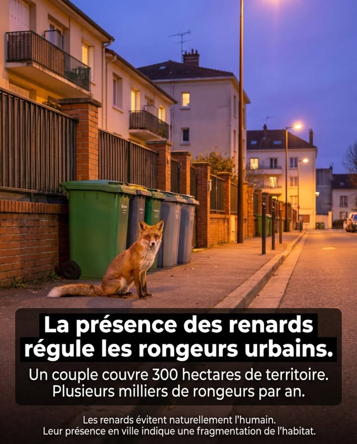 Le renard que vous voyez près de vos poubelles le soir régule activement les populations de rongeurs de votre quartier. 力

POURQUOI LES RENARDS SONT EN VILLE

Ce nest pas une “invasion”  cest une adaptation. Lexpansion urbaine a fragmenté leurs territoires naturels. Les villes offrent des sources alimentaires stables déchets, rongeurs, fruits tombés et moins de prédateurs. Les renards roux sont présents dans toutes les grandes villes françaises depuis plusieurs décennies.

CE QUILS FONT CONCRÈTEMENT

Un couple de renards régule les rongeurs sur environ 300 hectares de territoire. Souris, mulots, campagnols, rats  ils consomment plusieurs milliers de rongeurs par an selon la qualité du territoire. Les villes où les renards ont été éliminés enregistrent des populations de rats significativement plus élevées.

Ils consomment également des carcasses danimaux morts et dispersent des graines de fruits sauvages dans leurs déplacements  deux fonctions écologiques utiles en milieu urbain.

COHABITER SANS PROBLÈME

Un poulailler correctement fermé la nuit est inaccessible à un renard. Un renard en bonne santé évite naturellement le contact avec lhumain  lhabituation progressive est différente de la docilité.

Poubelles et bacs à compost correctement fermés réduisent la fréquentation urbaine. Si vous ne souhaitez pas attirer les renards, supprimer les sources alimentaires accessibles suffit dans la majorité des cas. 

#RenardRoux #FauneUrbaine #ÉcologieUrbaine #CohabitationFaune