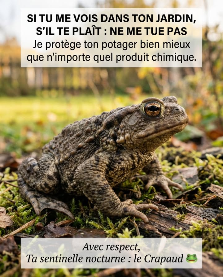 Le crapaud commun Bufo bufo régule limaces, escargots, chenilles, moustiques et mouches. Un individu consomme jusquà 10 000 invertébrés par saison active.

Mythes à déconstruire : ne mord jamais, verrues cutanées ne transmettent rien, seule défense = sécrétion amère bufotoxine si manipulé. Totalement inoffensif pour humains et animaux domestiques.

Besoins dhabitat : tas de feuilles mortes abri diurne, bois mort hibernation hivernale, point deau permanent reproduction mars-avril. Philopatrie = retour annuel au même site de ponte.

Sa présence indique jardin sain sans pesticides. Sa disparition = prolifération ravageurs. Protéger cette espèce = auxiliaire gratuit permanent.

聯

#CrapaudCommun #AuxiliairesAuJardin #BiodiversitéJardin