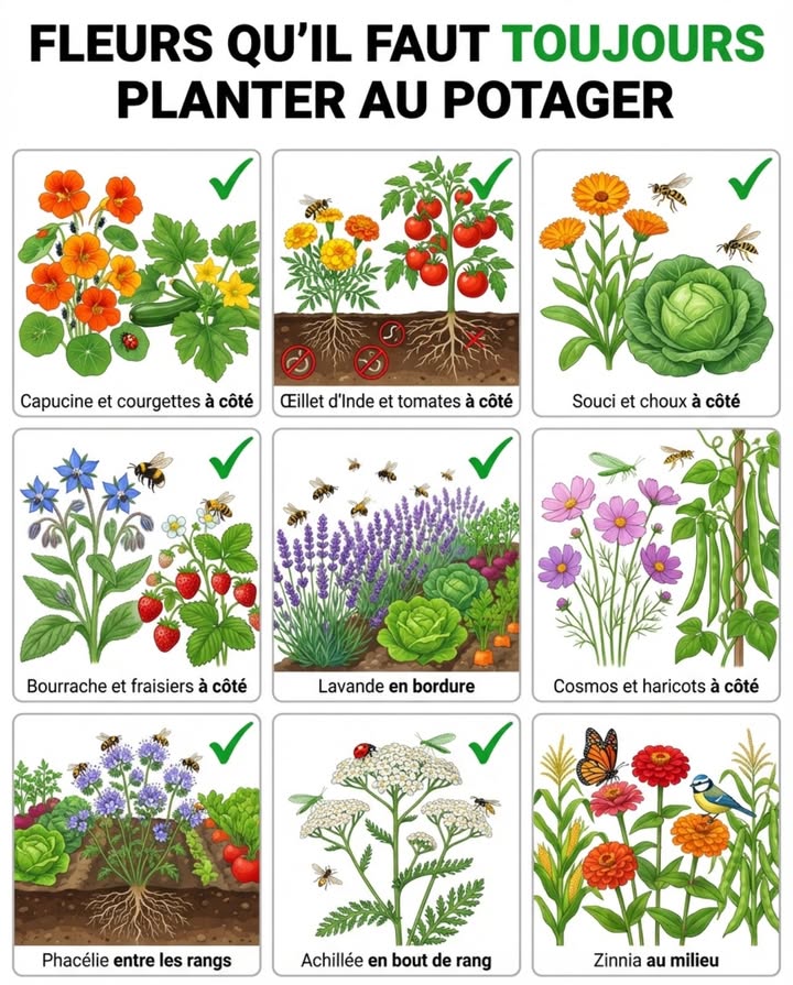 Le secret dun potager sans traitement se cache dans les fleurs qui travaillent pendant que vous récoltez. 

Trois associations particulièrement efficaces à mettre en place dès maintenant :

Lœillet dInde Tagetes patula est le compagnon indispensable des tomates. Ses racines libèrent une substance lalpha-terthiényle qui détruit les nématodes parasites dans le sol. Son feuillage repousse les aleurodes. Un plant tous les 50 cm le long des rangs suffit.

La capucine fonctionne comme piège à pucerons noirs : ils la colonisent massivement en abandonnant les courgettes et les fèves voisines. Laisser les pucerons sur la capucine sans traiter  les coccinelles et les syrphes viendront les consommer sur place.

La phacélie est lengrais vert le plus mellifère de France. Semée entre les rangs ou après une culture, elle attire tous les pollinisateurs, étouffe les adventices, ameublit le sol par ses racines et se fauche sur place en paillage. Annuelle  zéro risque denvahissement.

Pour les auxiliaires permanents : un pied dachillée en bout de rang attire coccinelles, chrysopes et micro-guêpes parasitoïdes. Un pied de bourrache pour dix fraisiers améliore significativement la pollinisation et la qualité des fruits. 

#potagerbiologique #associationsdefleurs #auxiliairesdujardin #potagernaturel